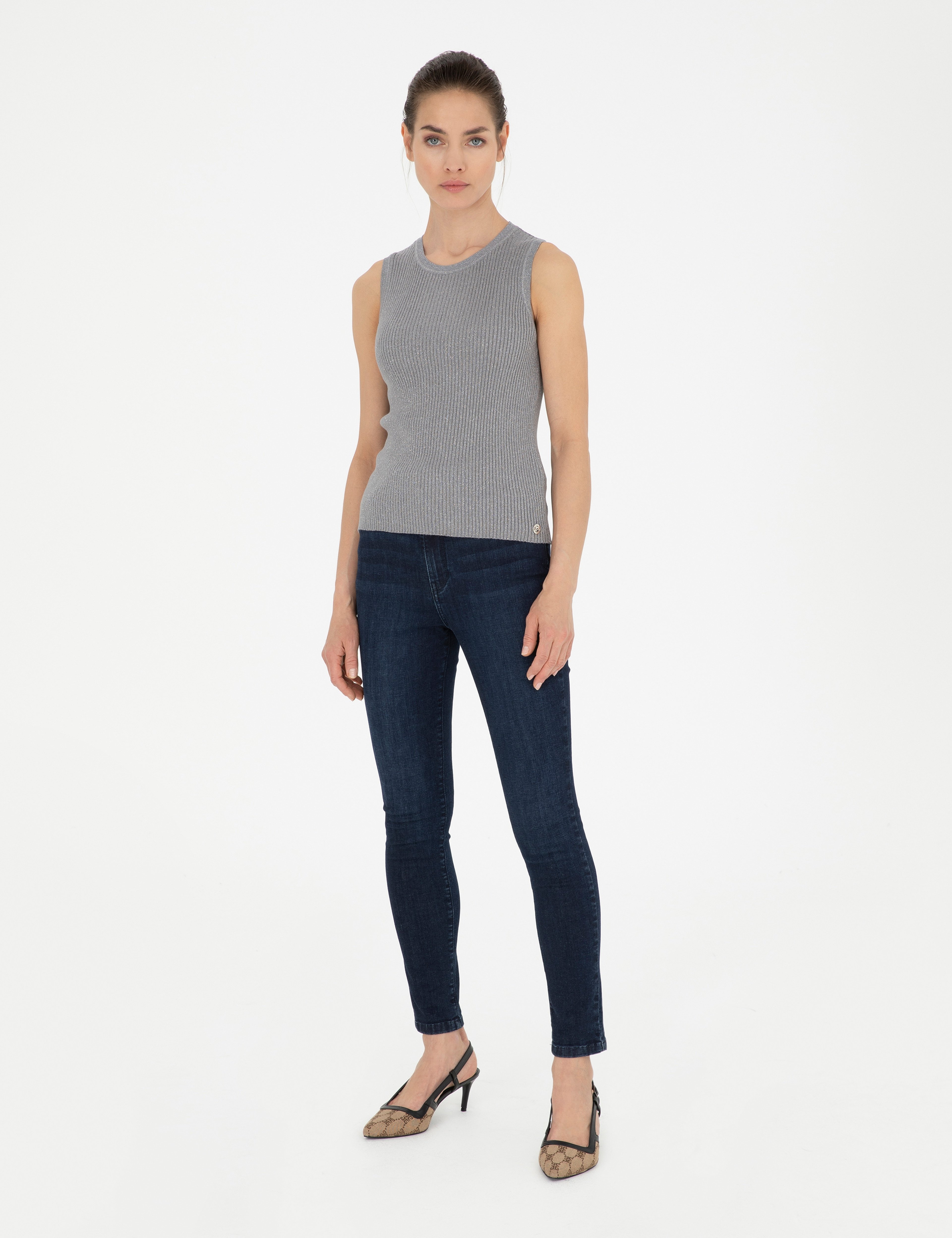 Gri Melanj Extra Slim Fit Triko Bluz