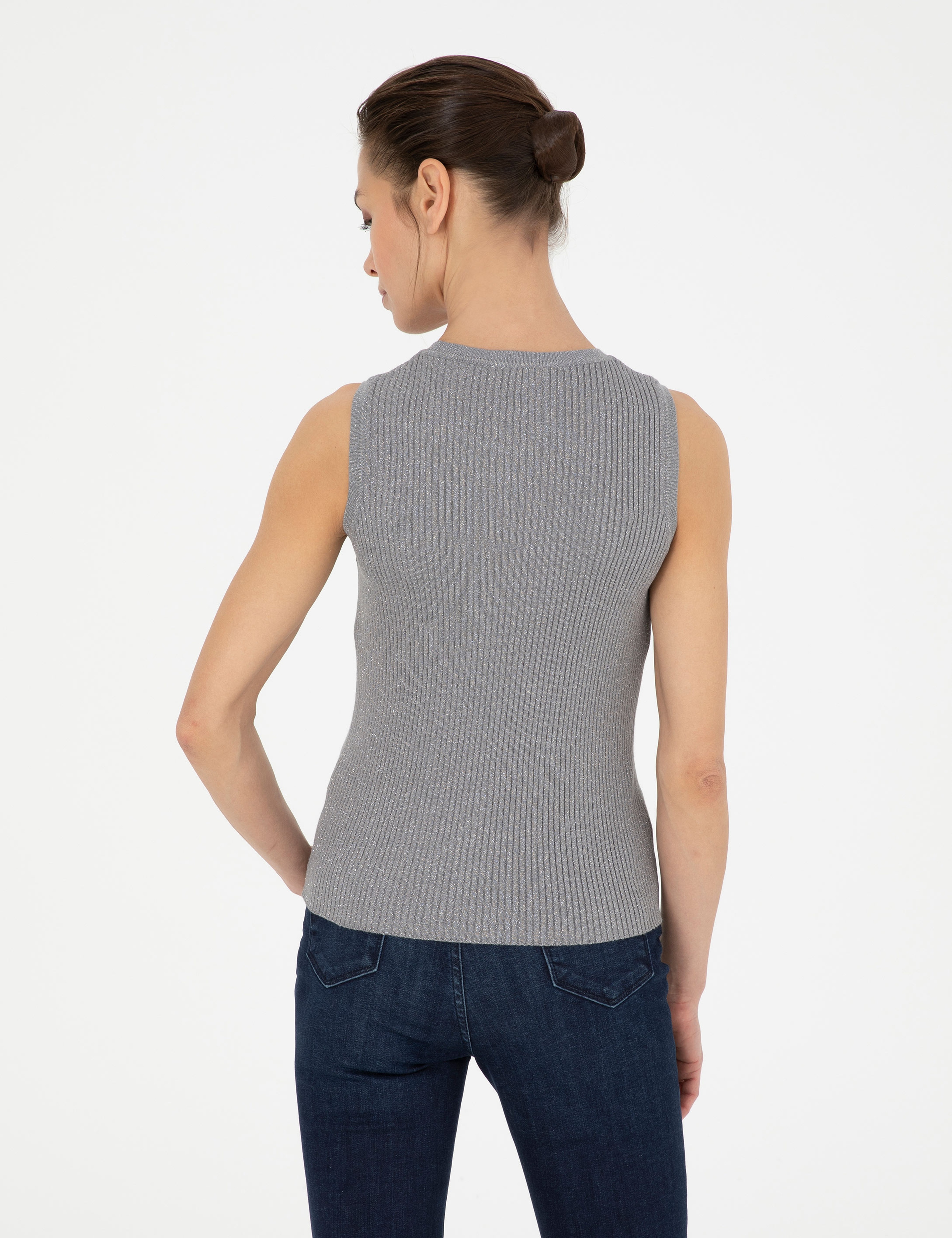 Gri Melanj Extra Slim Fit Triko Bluz - Image 5