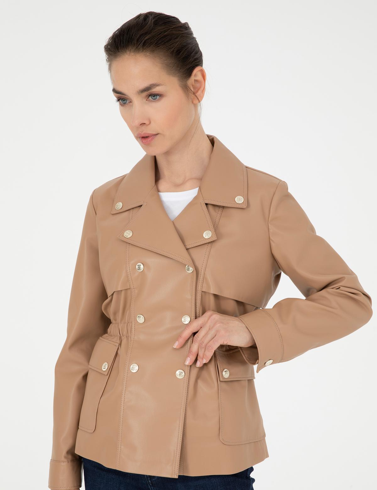 Bej Suni Deri Ceket - 50284050003