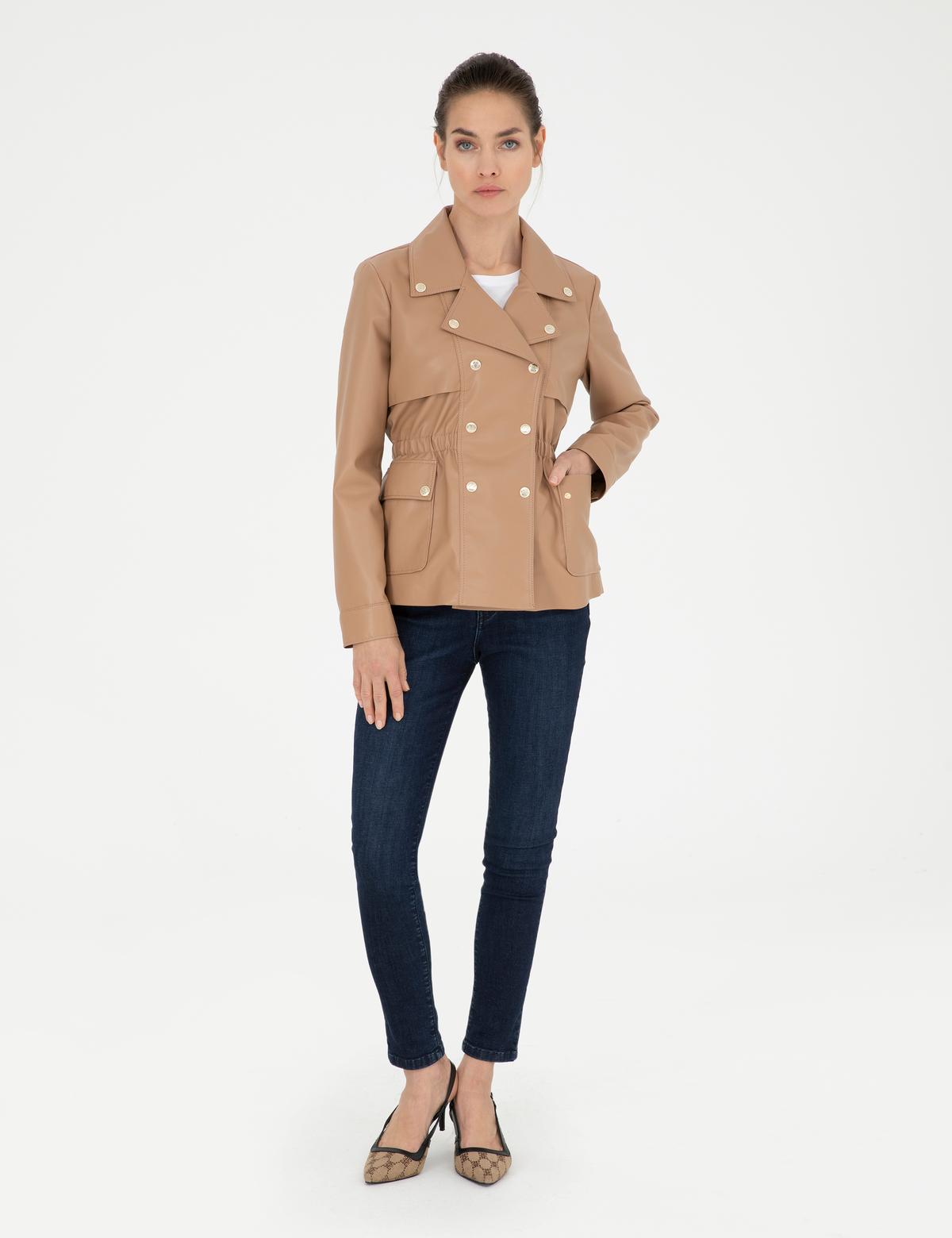 Bej Suni Deri Ceket - 50284050003