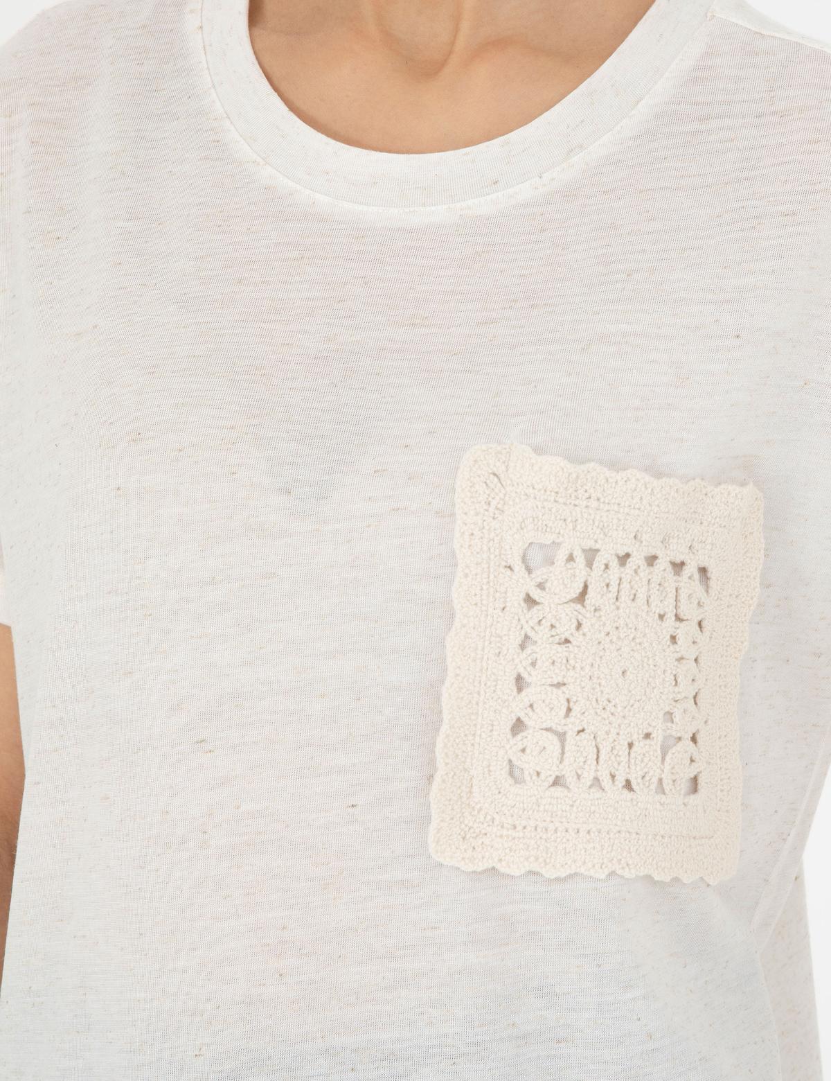 Krem Comfort Fit Keten Karışımlı Tişört - 50283418012