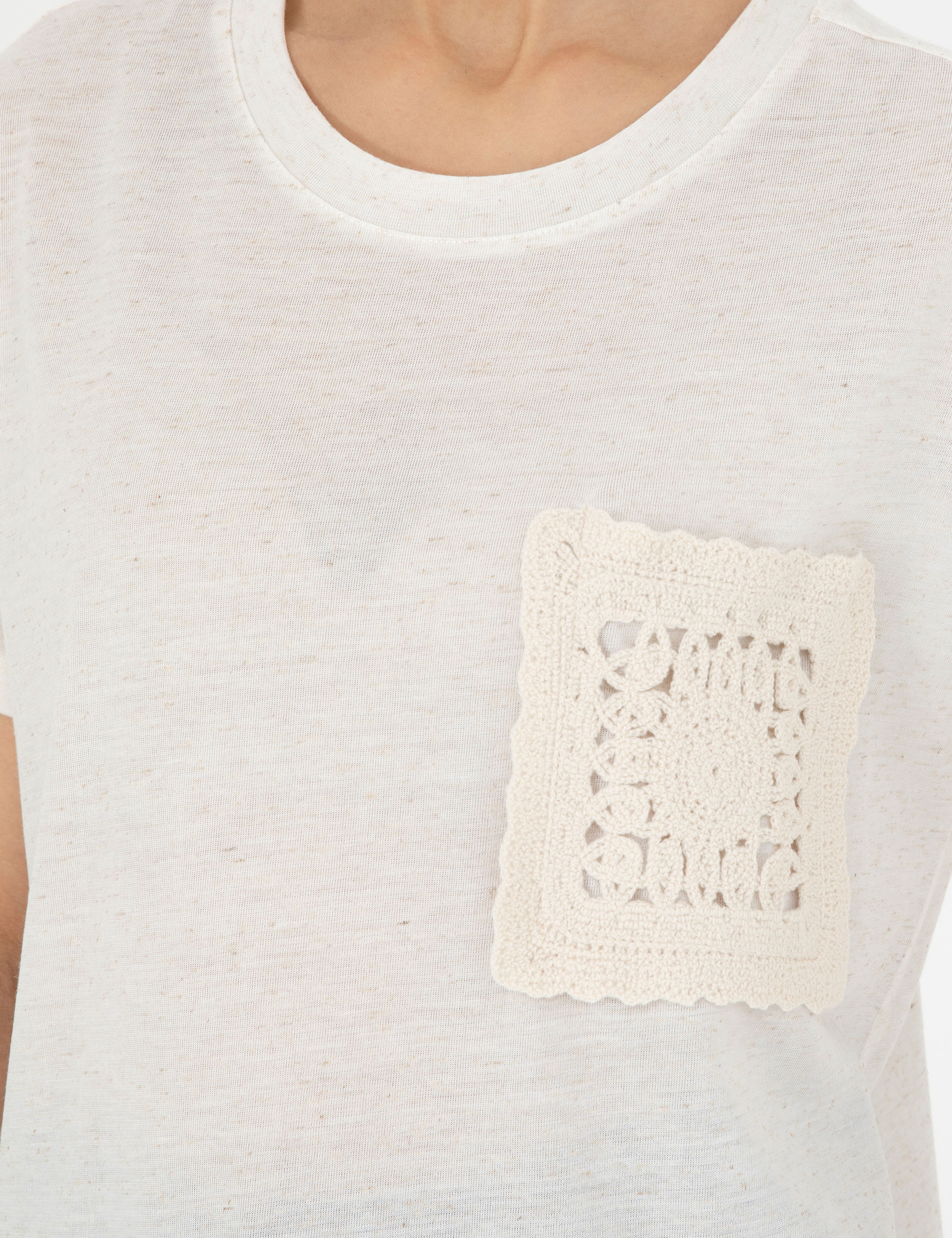 Krem Comfort Fit Keten Karışımlı Tişört - Image 7