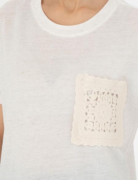 Krem Comfort Fit Keten Karışımlı Tişört - 50283418012