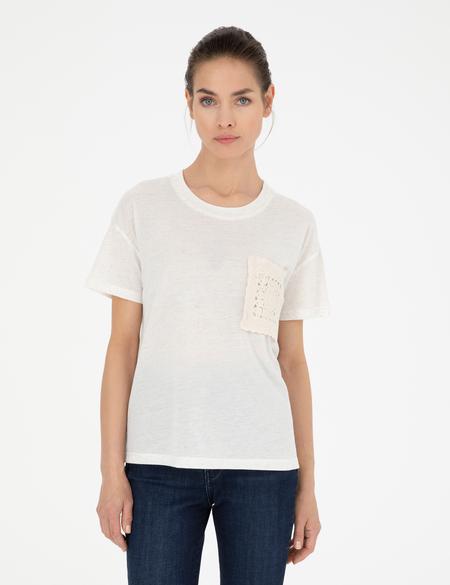 Krem Comfort Fit Keten Karışımlı Tişört - 50283418012