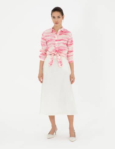 Pembe Crop Top Uzun Kollu Keten Gömlek