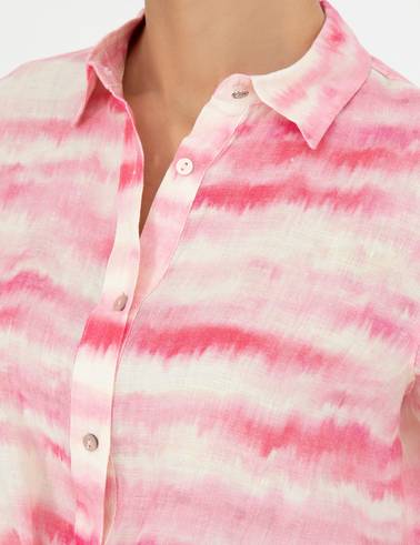 Pembe Crop Top Uzun Kollu Keten Gömlek
