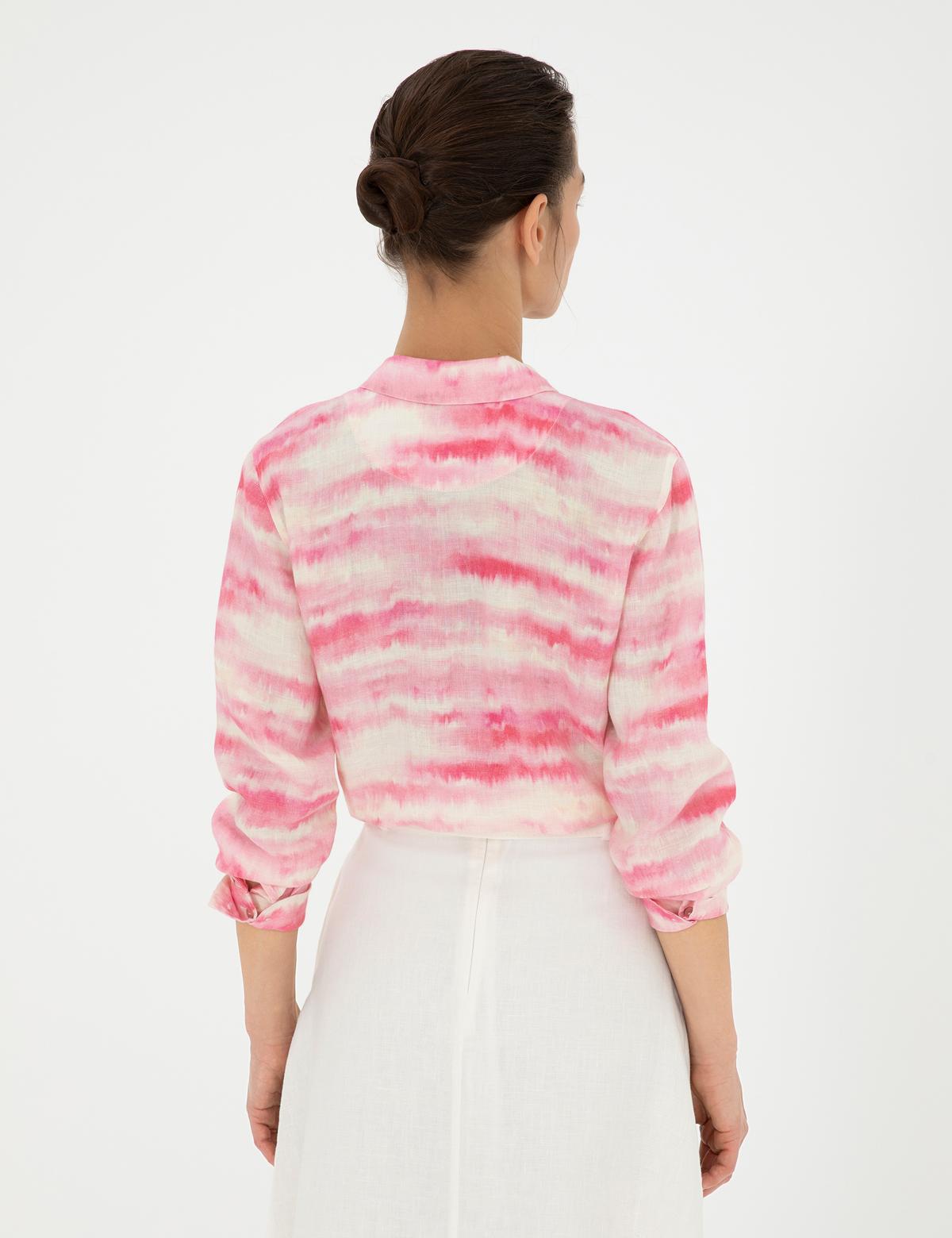 Pembe Crop Top Uzun Kollu Keten Gömlek - 50284839005