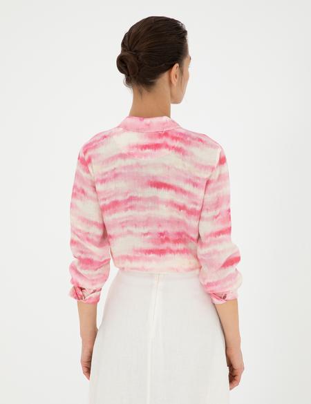 Pembe Crop Top Uzun Kollu Keten Gömlek - 50284839005