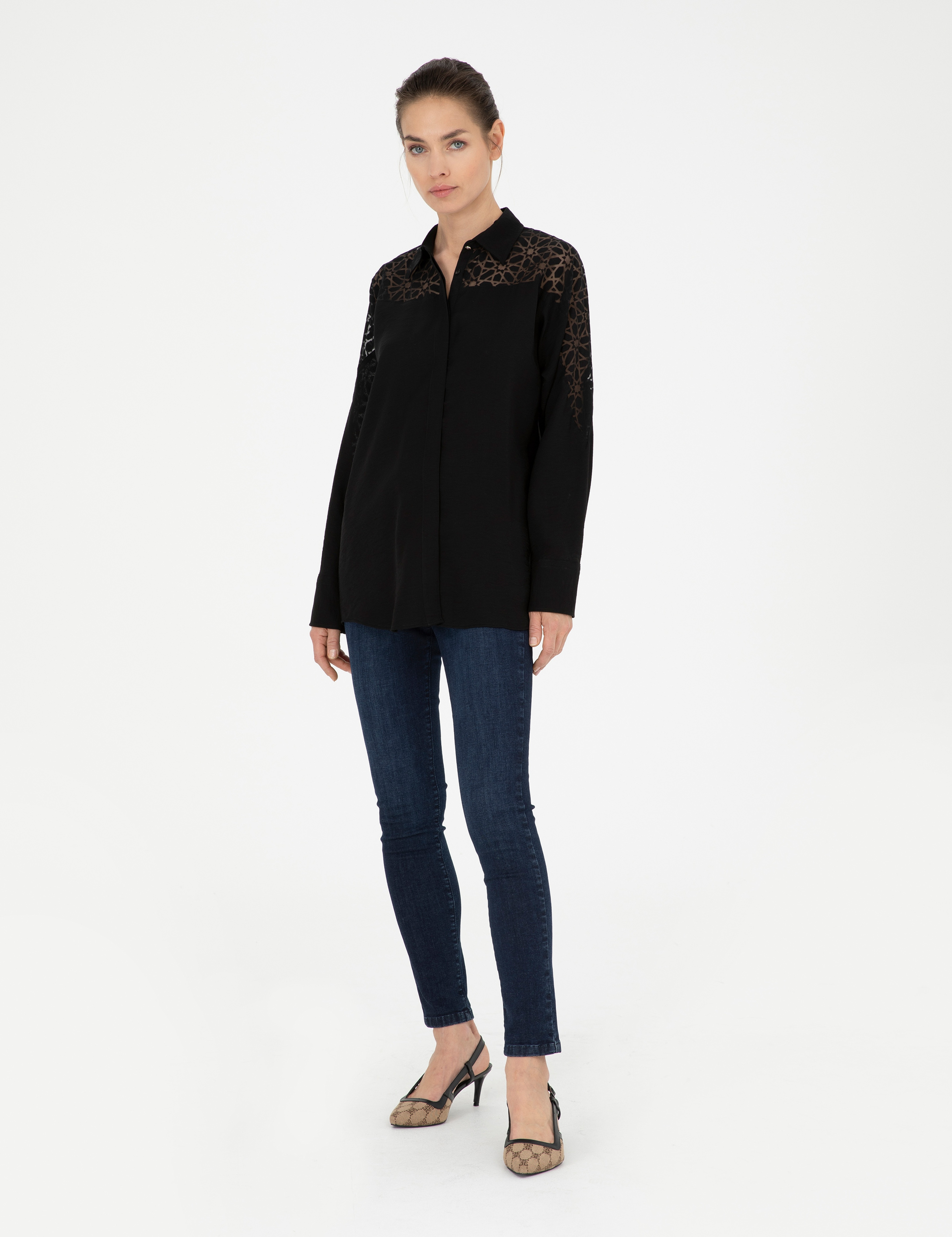 Siyah Comfort Fit Uzun Kollu Gömlek - Image 4
