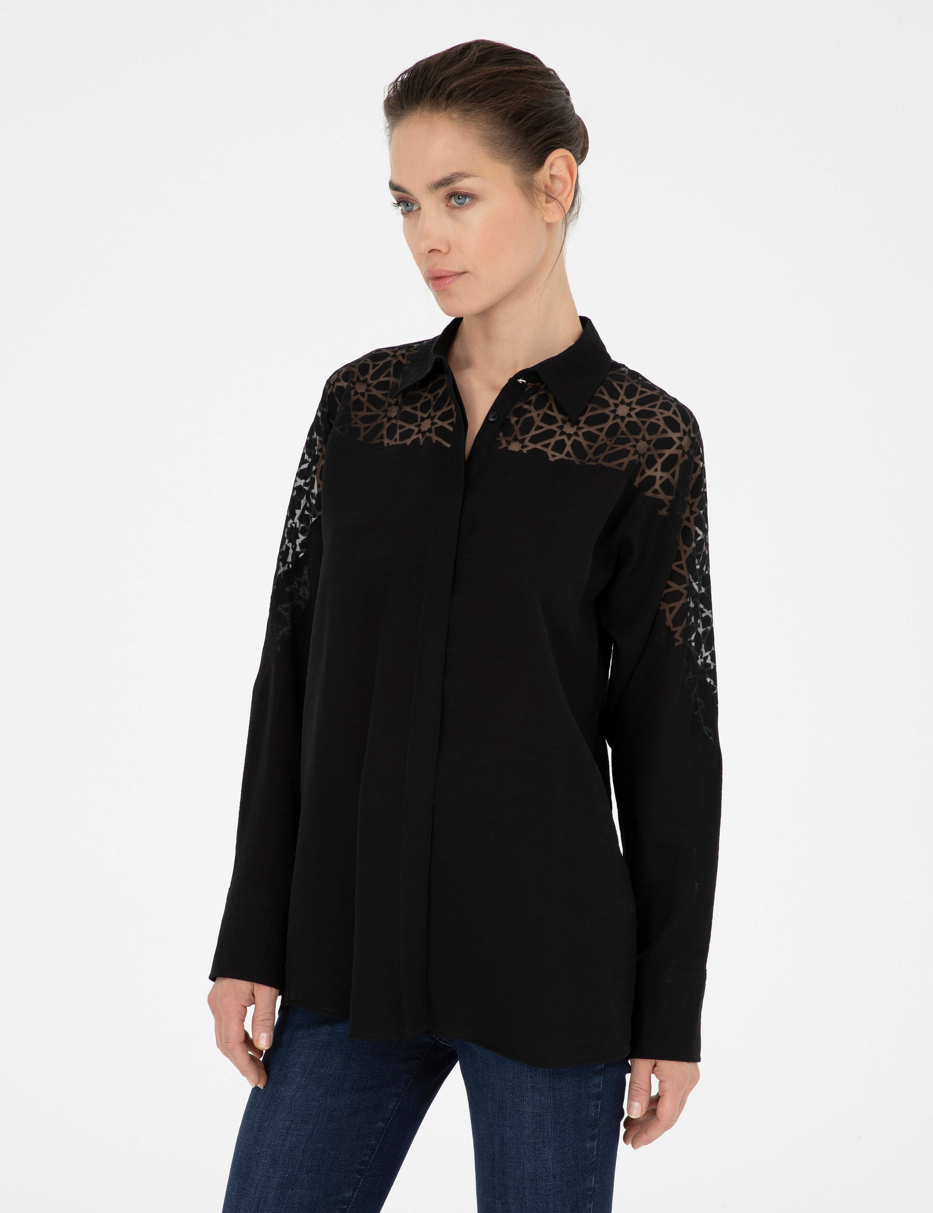 Siyah Comfort Fit Uzun Kollu Gömlek - Image 1