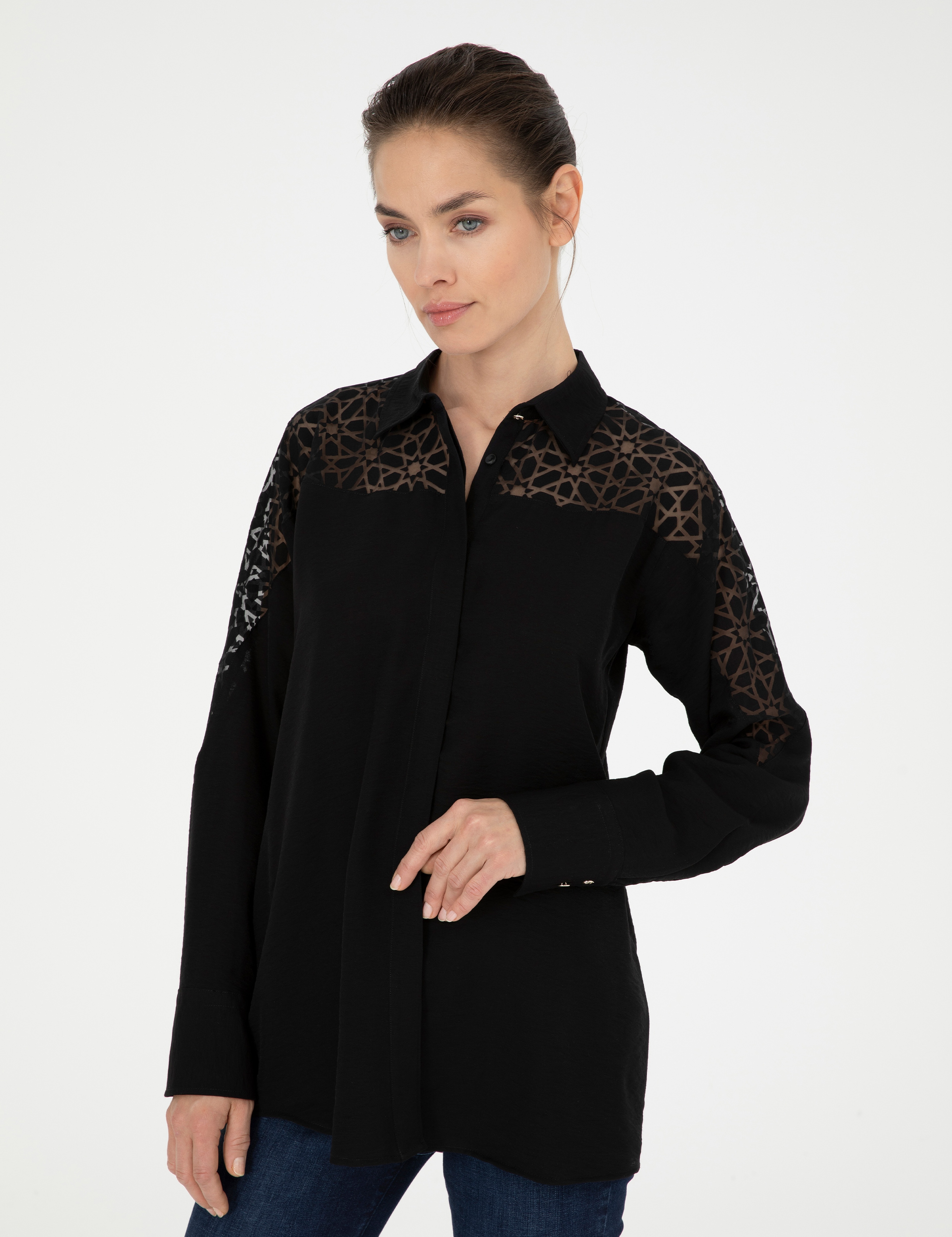 Siyah Comfort Fit Uzun Kollu Gömlek - Image 3