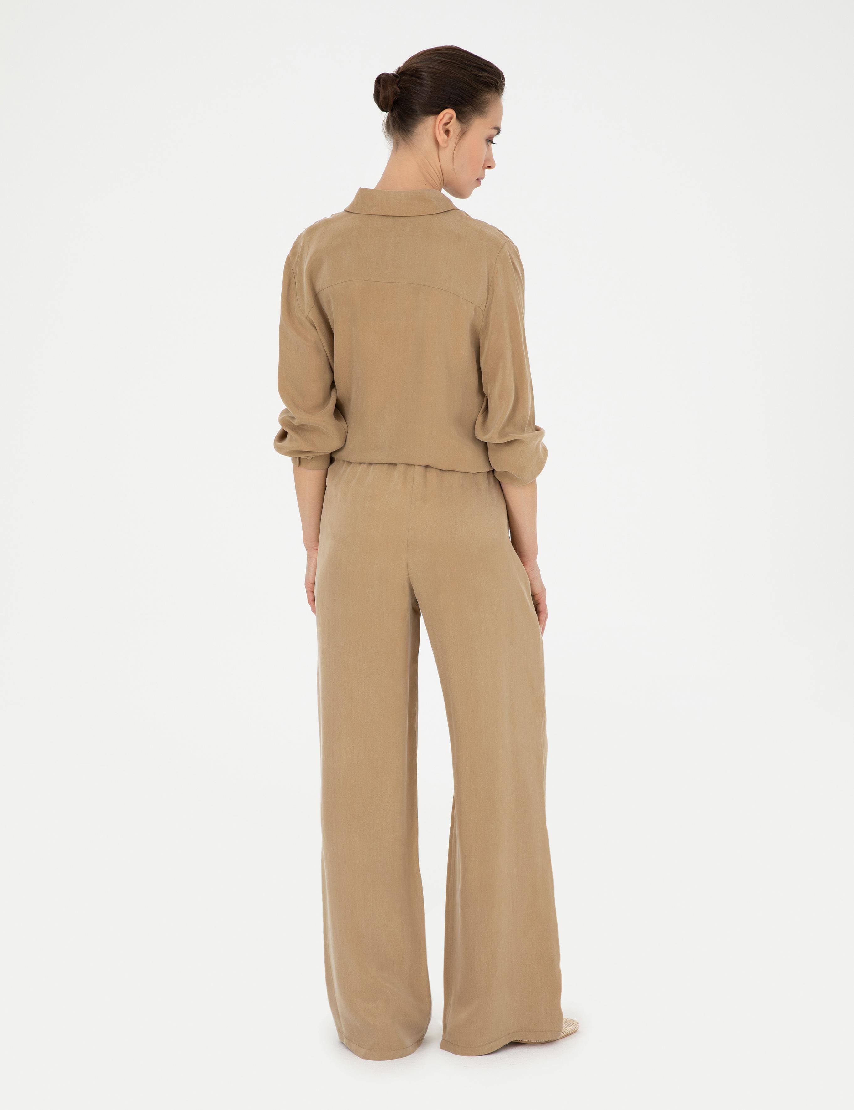 Bej Kupro Kumaş Loose Fit Pantolon