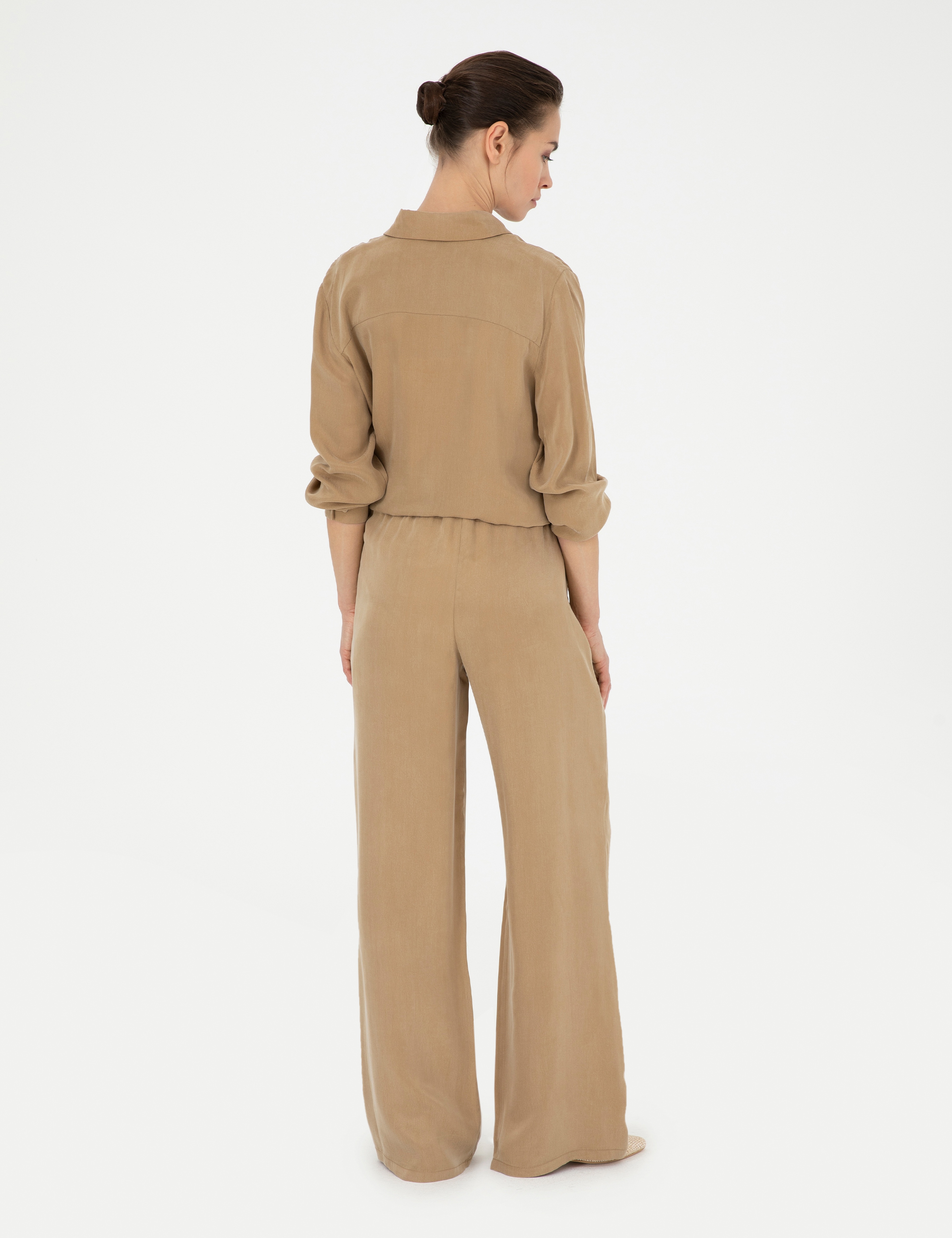 Bej Kupro Kumaş Loose Fit Pantolon