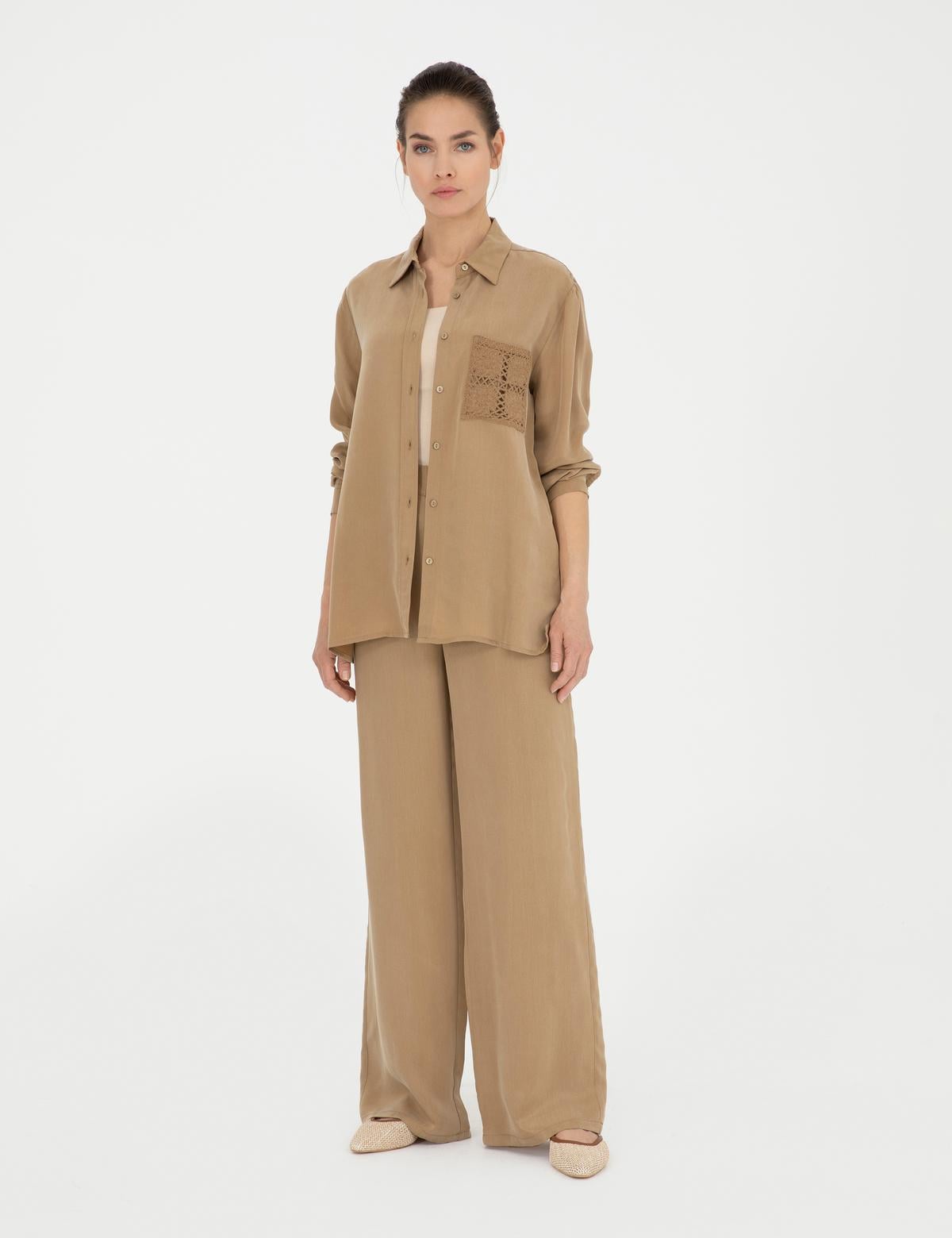 Bej Cupro Regular Fit  Uzun Kollu Gömlek - 50273130026