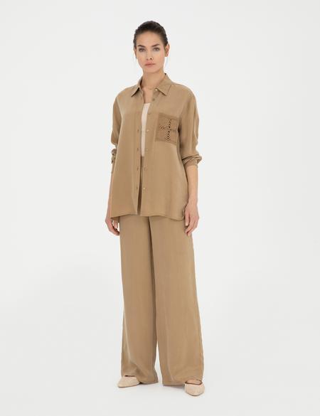 Bej Cupro Regular Fit  Uzun Kollu Gömlek - 50273130026