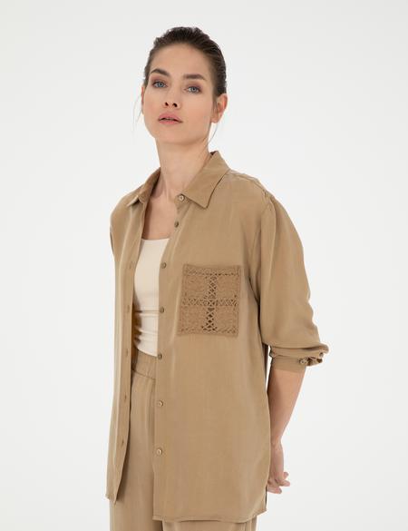 Bej Cupro Regular Fit  Uzun Kollu Gömlek - 50273130026