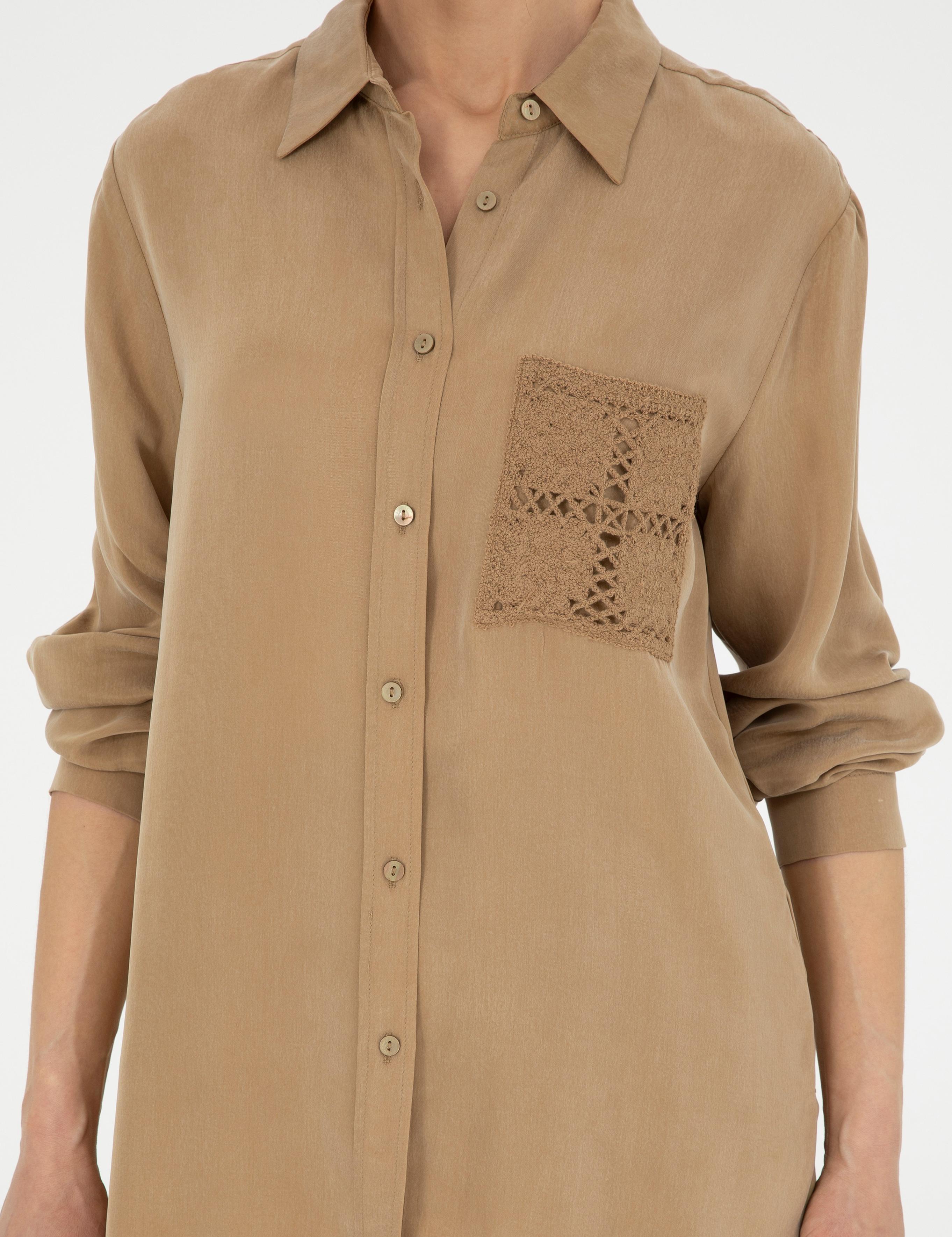 Bej Cupro Regular Fit  Uzun Kollu Gömlek