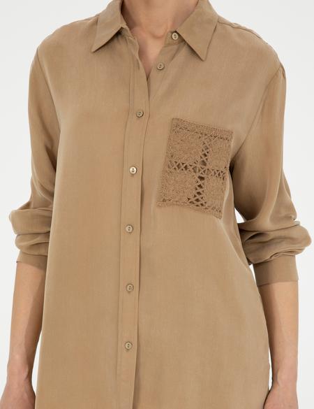 Bej Cupro Regular Fit  Uzun Kollu Gömlek - 50273130026