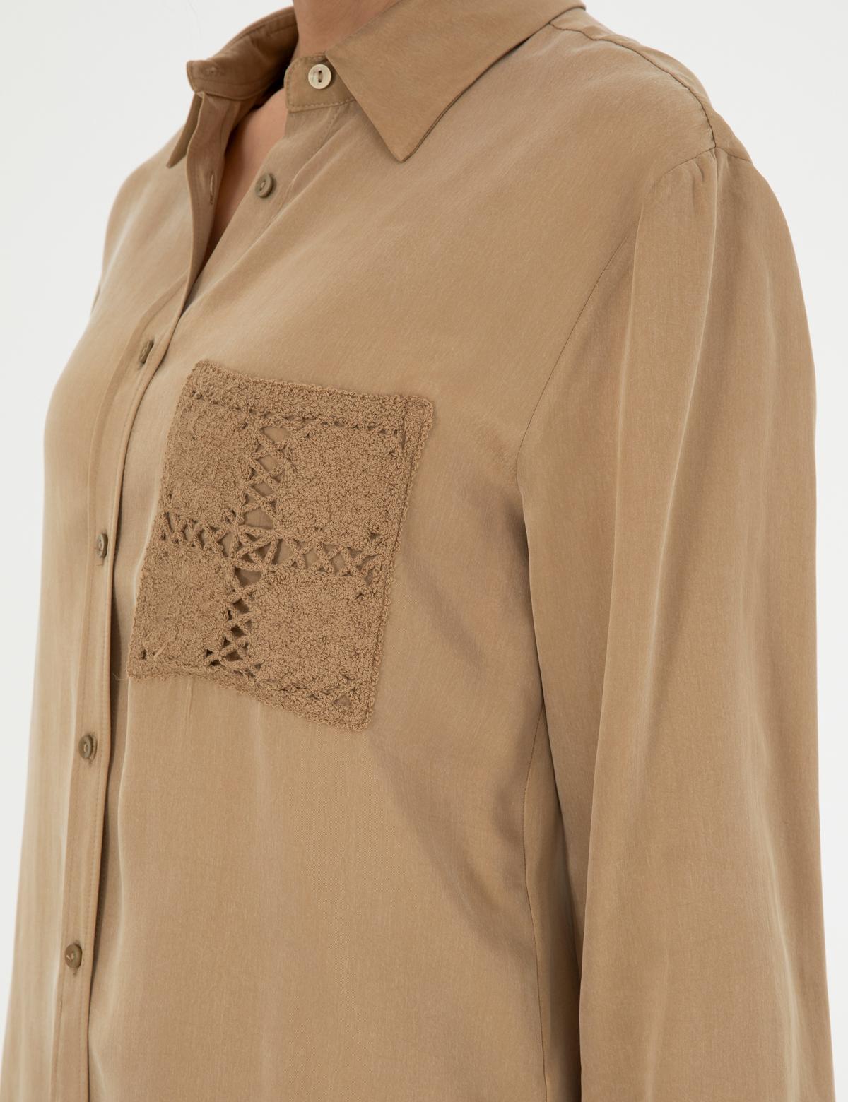 Bej Cupro Regular Fit  Uzun Kollu Gömlek - 50273130026