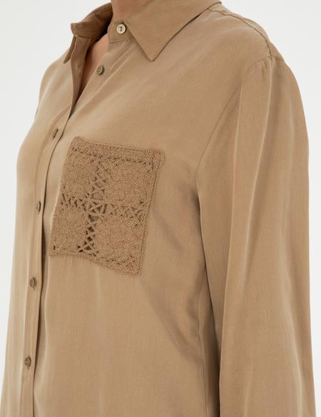 Bej Cupro Regular Fit  Uzun Kollu Gömlek - 50273130026