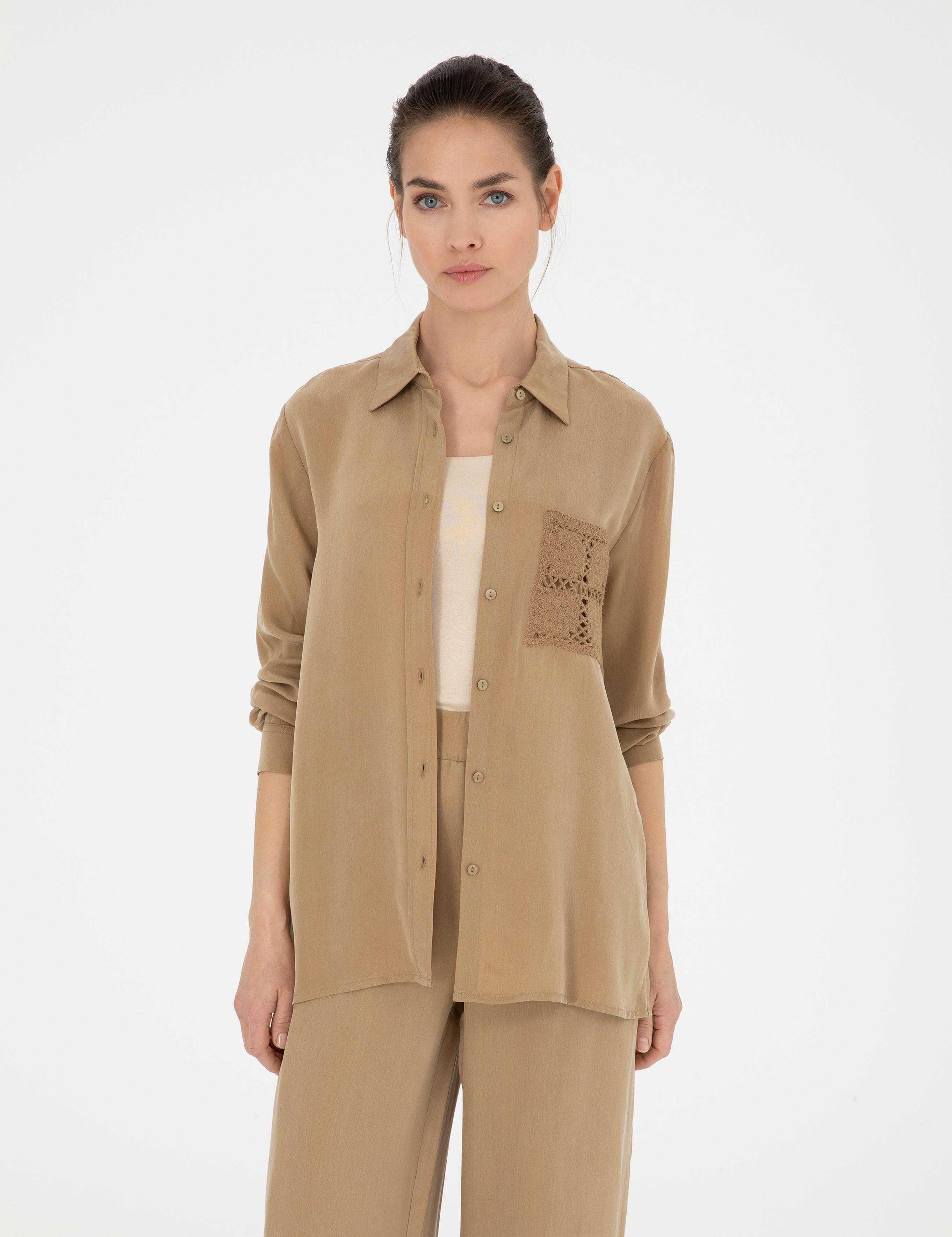 Bej Cupro Regular Fit  Uzun Kollu Gömlek