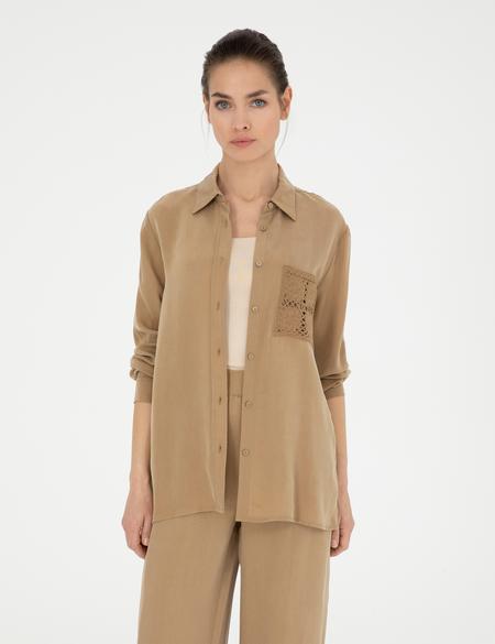 Bej Cupro Regular Fit  Uzun Kollu Gömlek - 50273130026