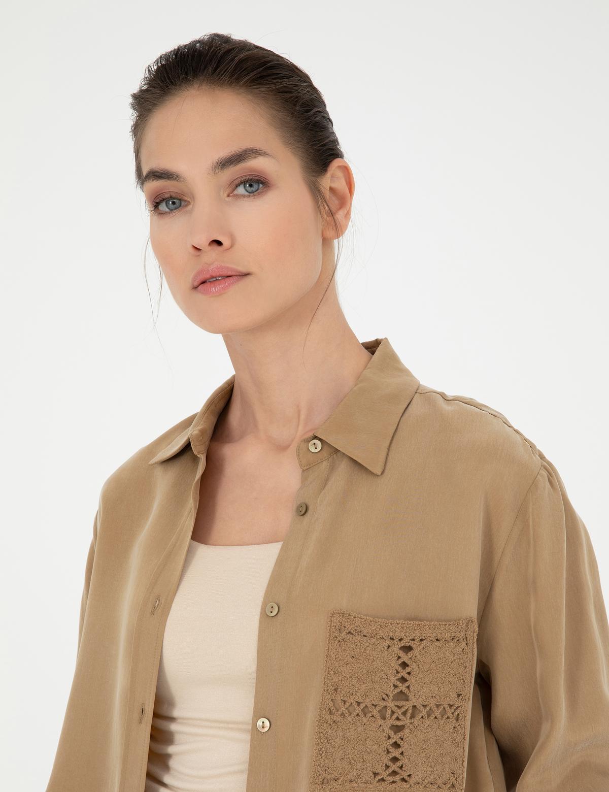 Bej Cupro Regular Fit  Uzun Kollu Gömlek - 50273130026