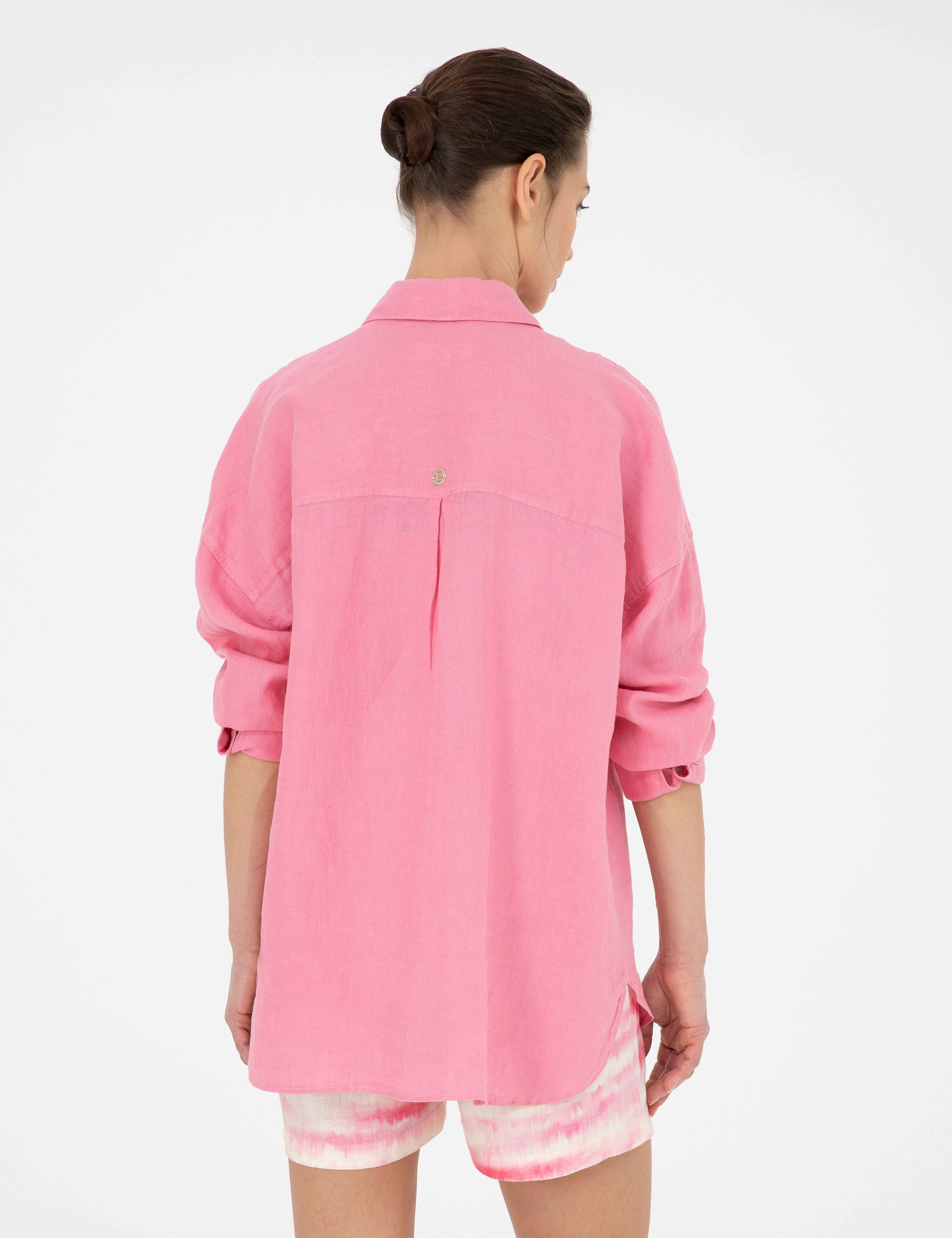 Pembe Oversize Keten  Gömlek