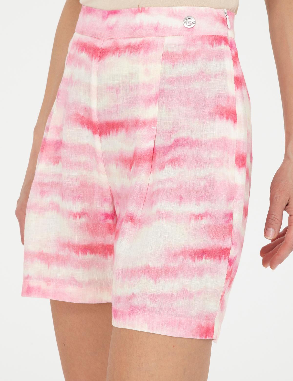 Pembe Keten Rahat Kesim Bermuda Şort - 50282331022