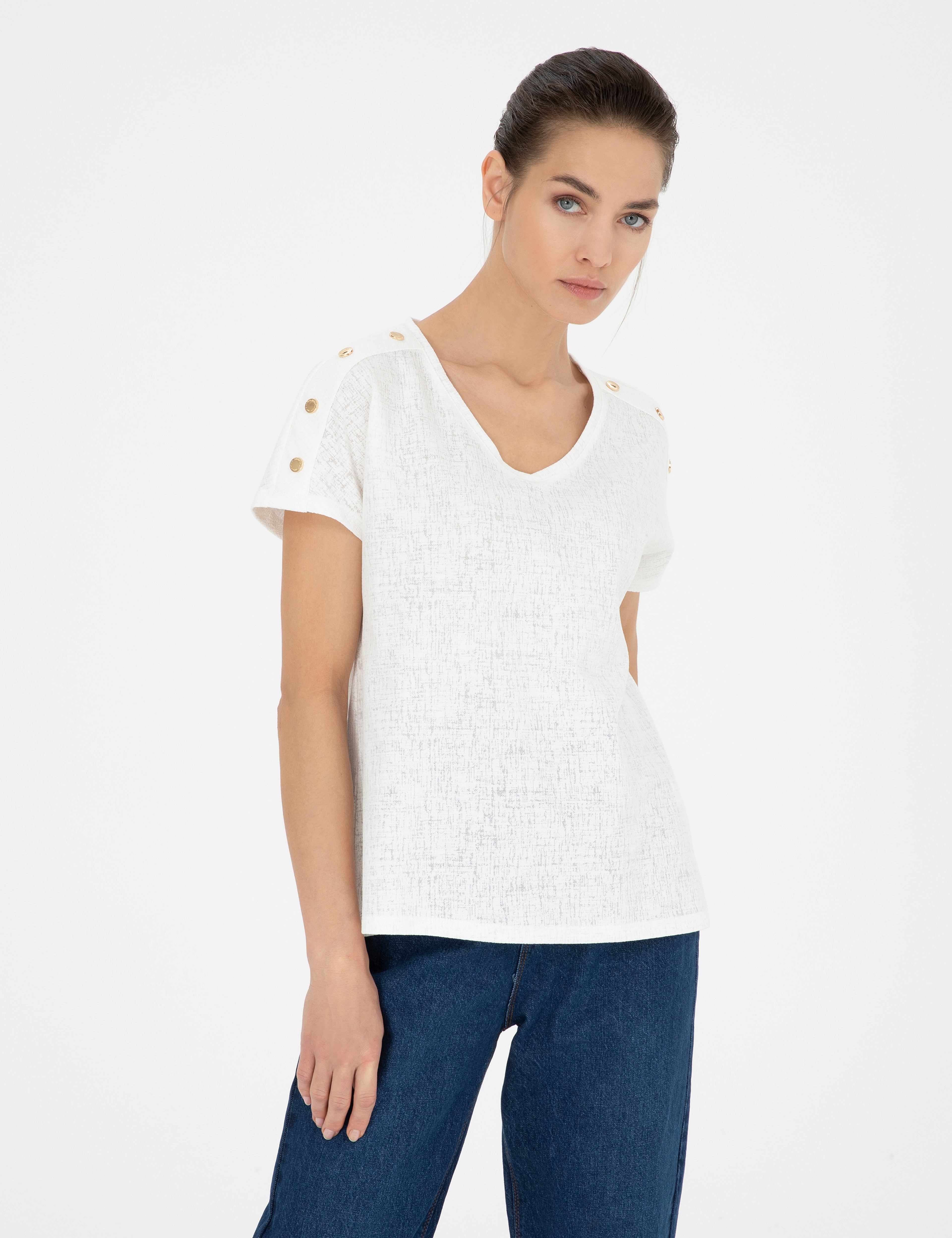 Ekru Regular Fit Tişört - Image 1