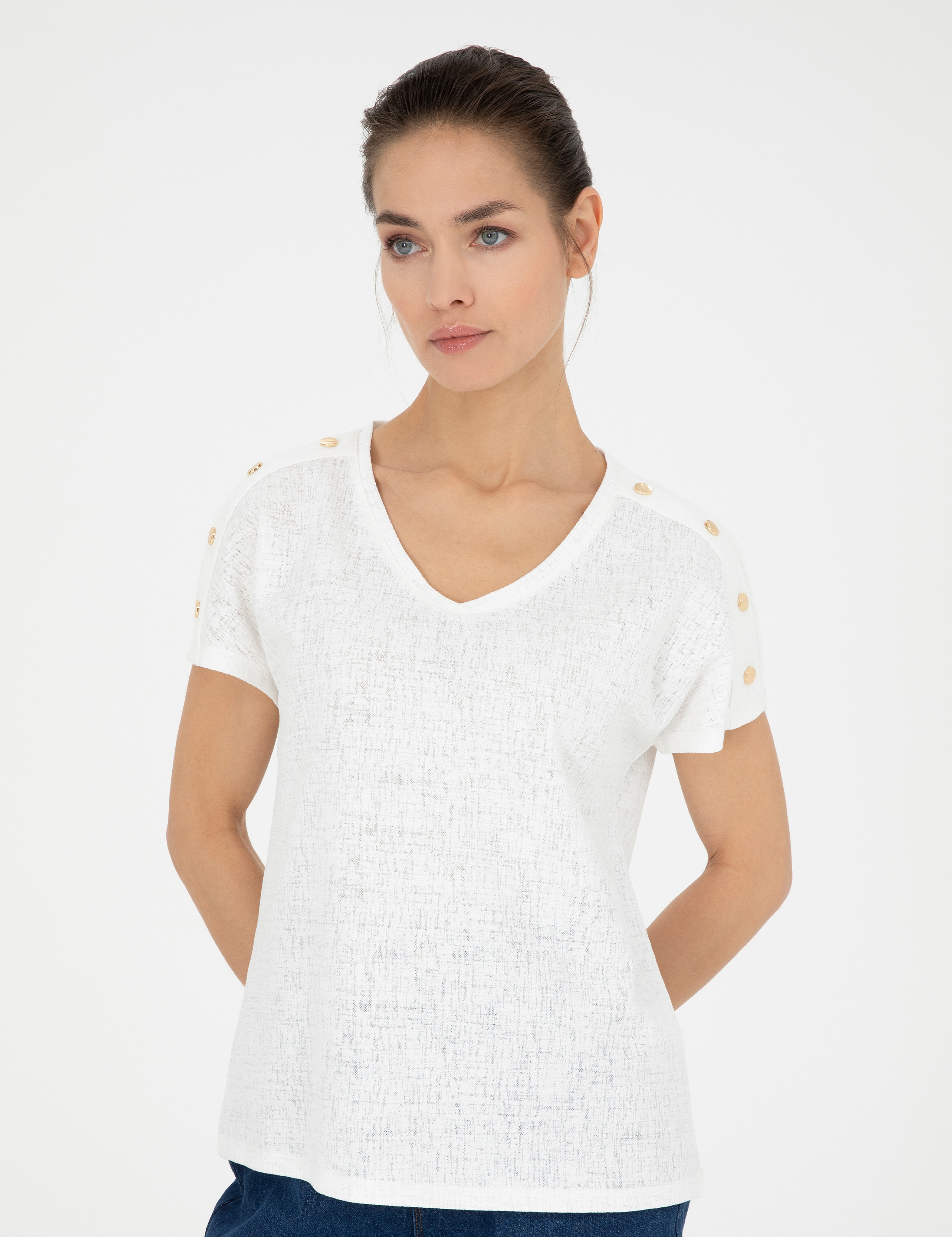 Ekru Regular Fit Tişört - Image 3