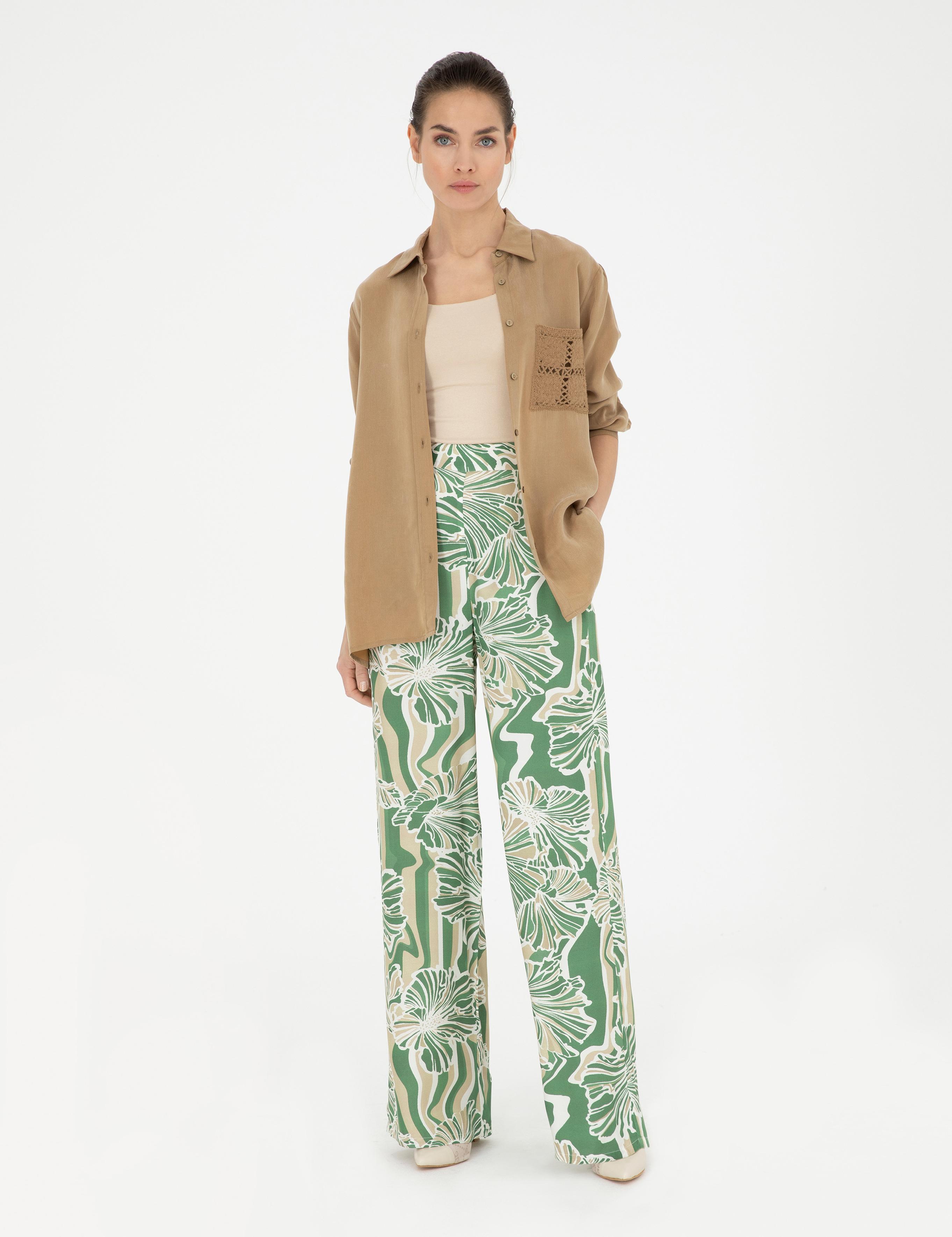 Yeşil Yüksek Bel Wideleg Pantolon