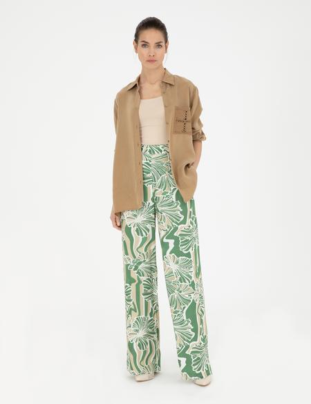 Yeşil Yüksek Bel Wideleg Pantolon - 50284526004