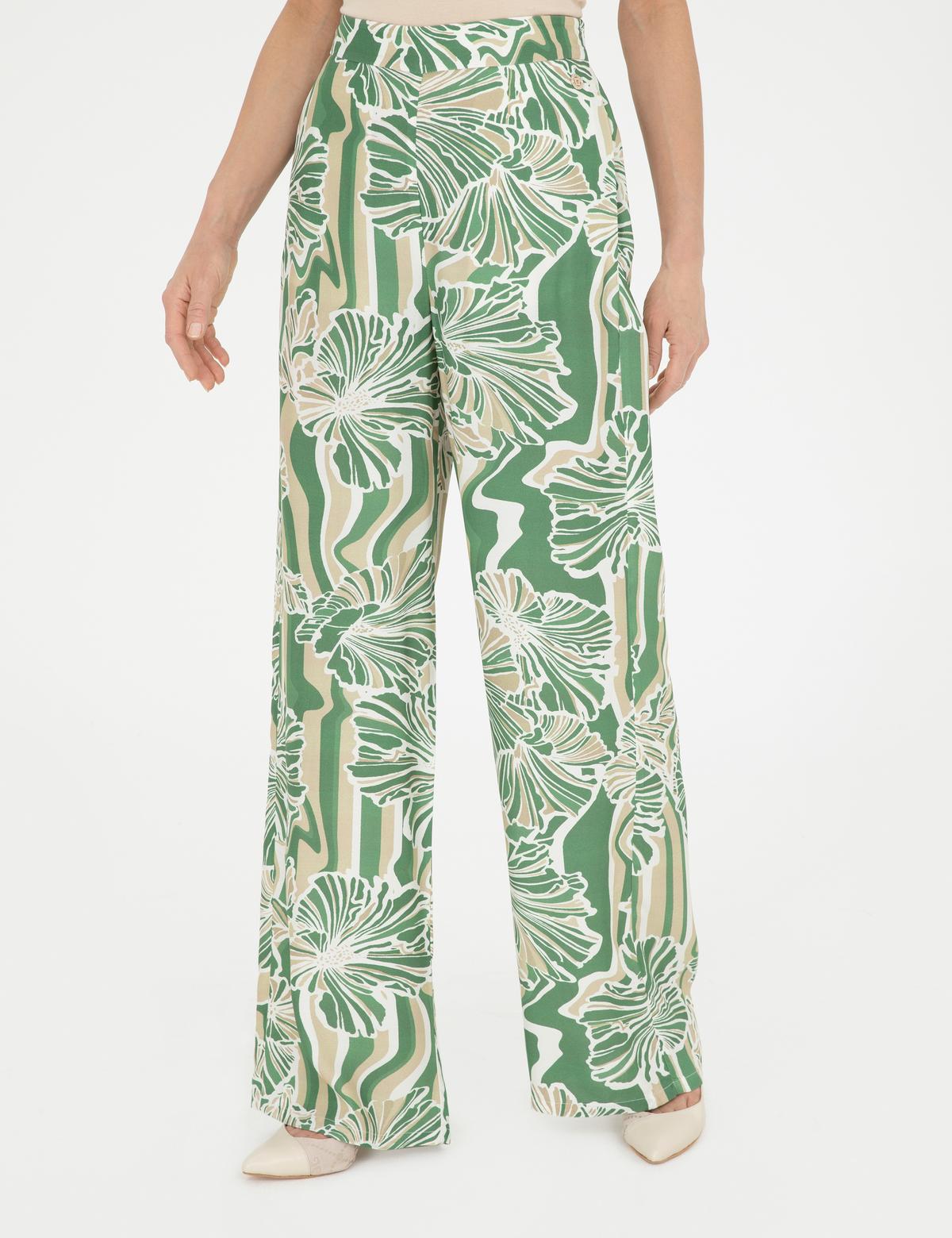 Yeşil Yüksek Bel Wideleg Pantolon - 50284526004