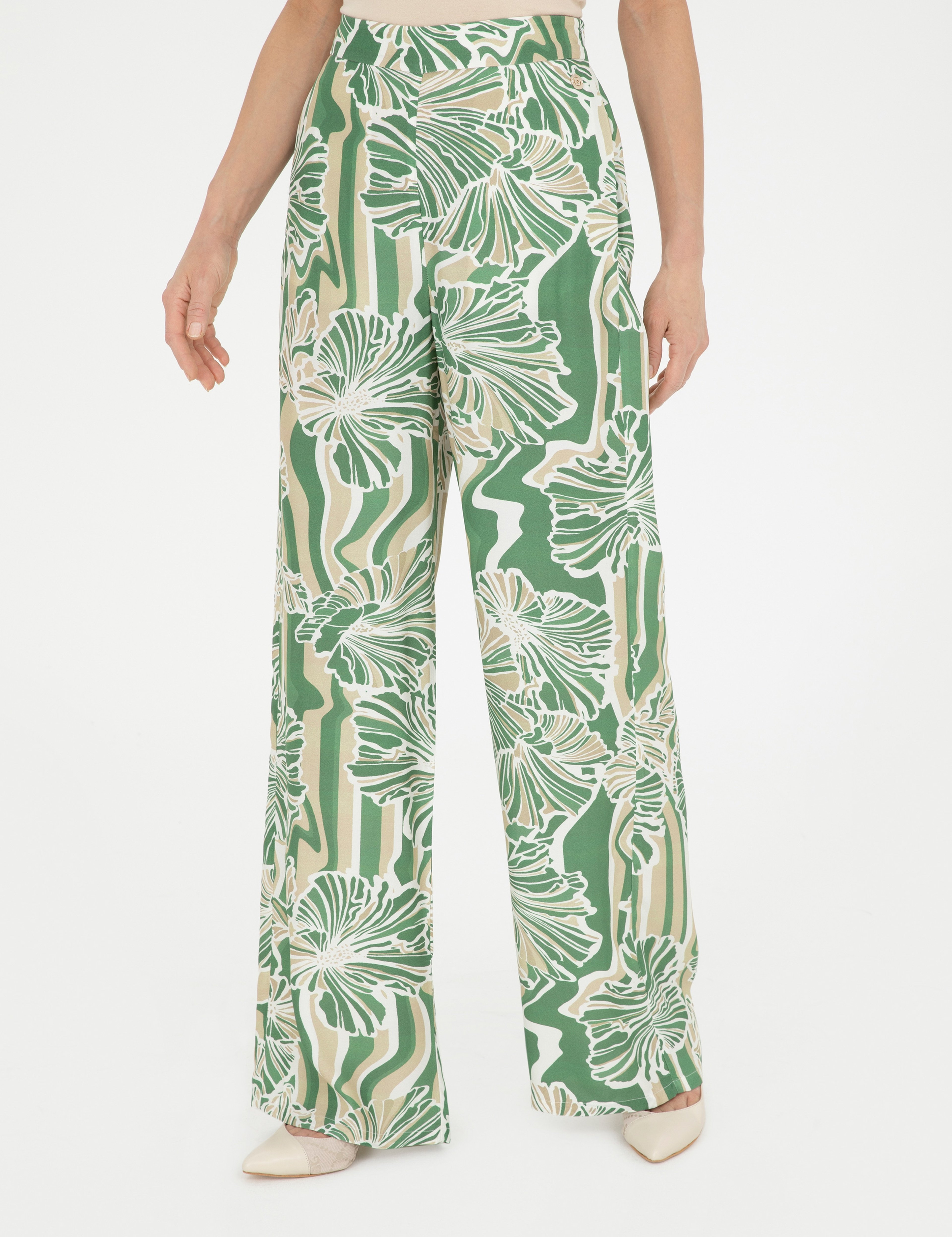 Yeşil Yüksek Bel Wideleg Pantolon - Image 2