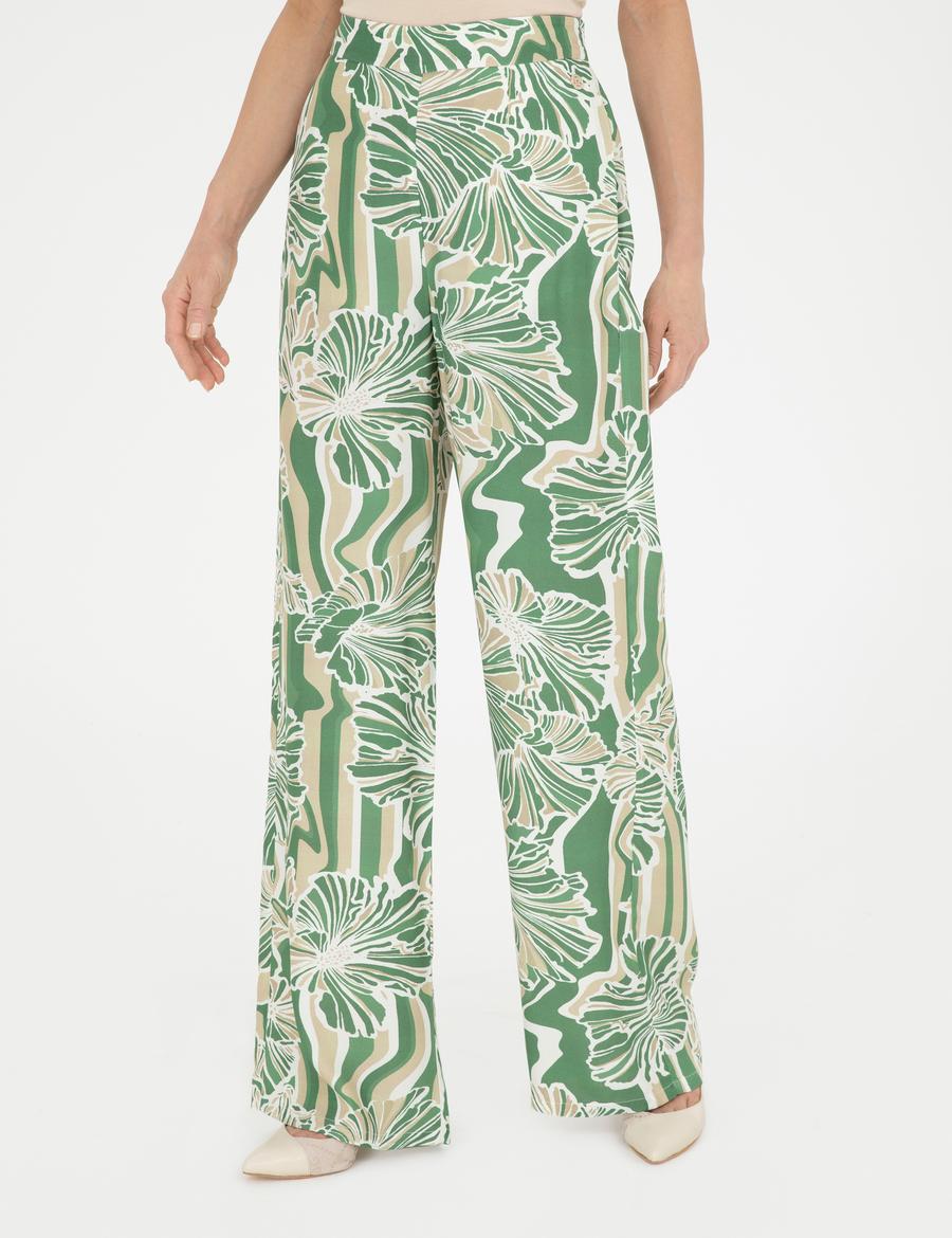 Yeşil Yüksek Bel Wideleg Pantolon