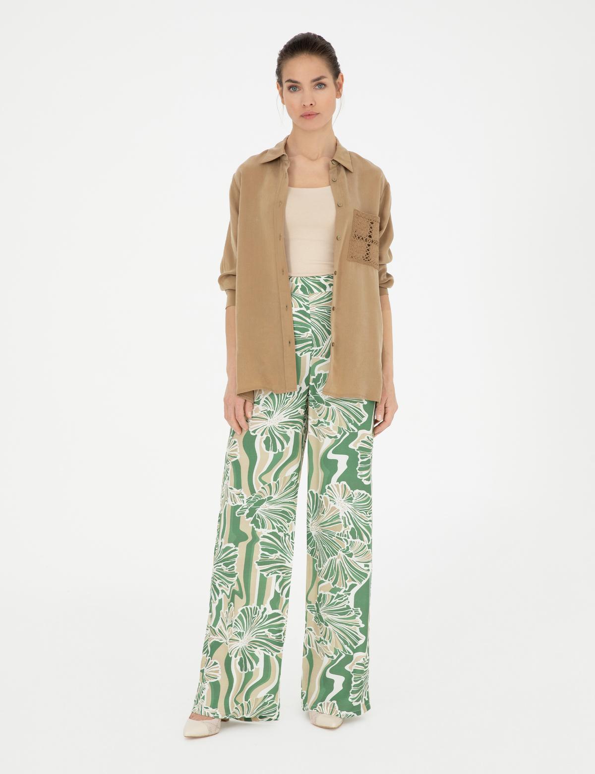 Yeşil Yüksek Bel Wideleg Pantolon