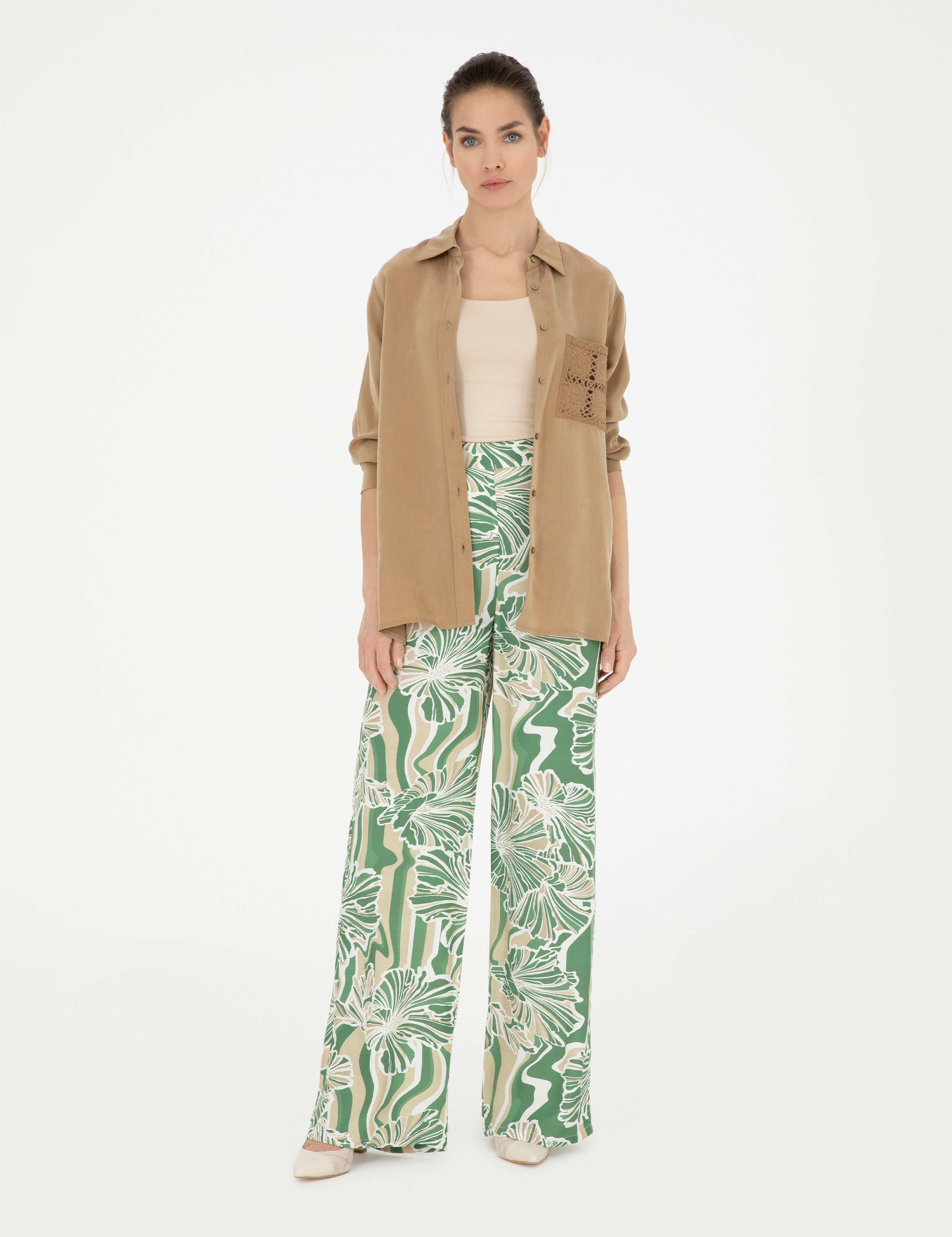 Yeşil Yüksek Bel Wideleg Pantolon - Image 1