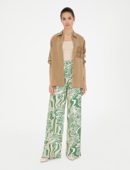 Yeşil Yüksek Bel Wideleg Pantolon - 50284526004