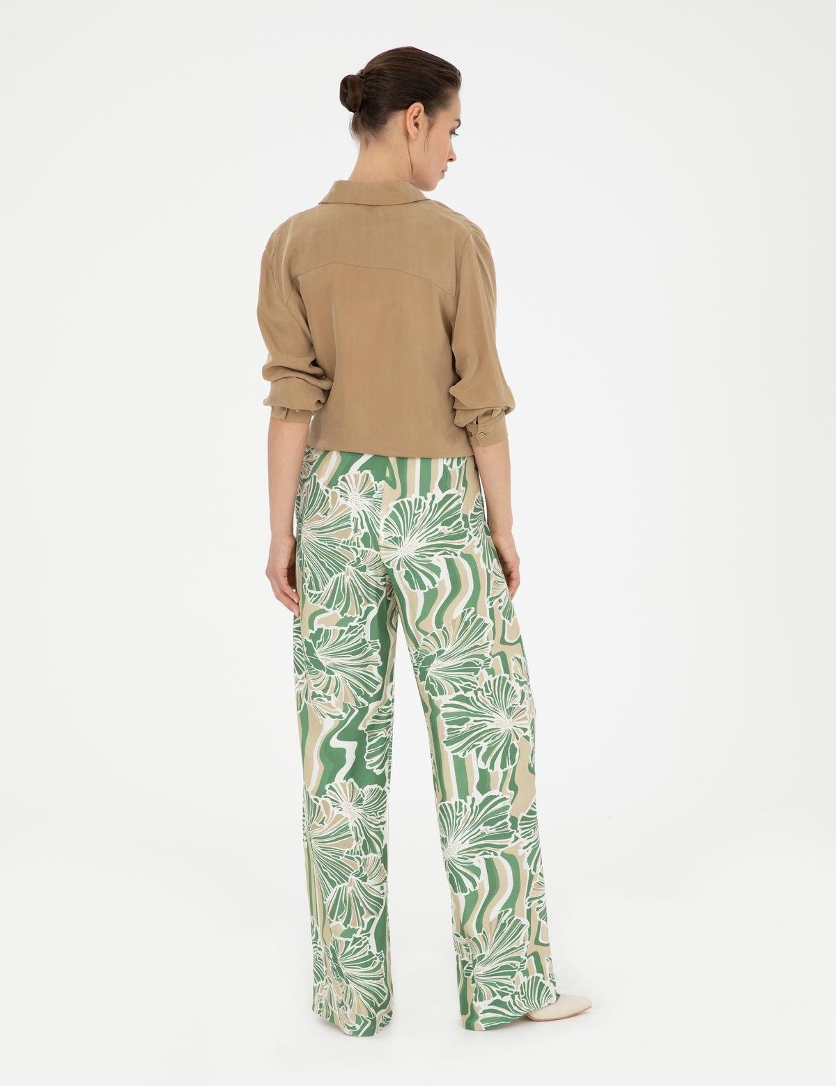 Yeşil Yüksek Bel Wideleg Pantolon - 50284526004