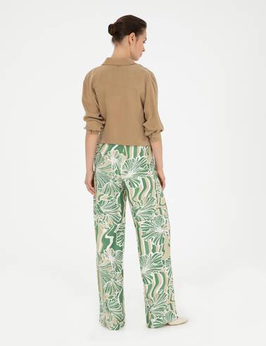 Yeşil Yüksek Bel Wideleg Pantolon