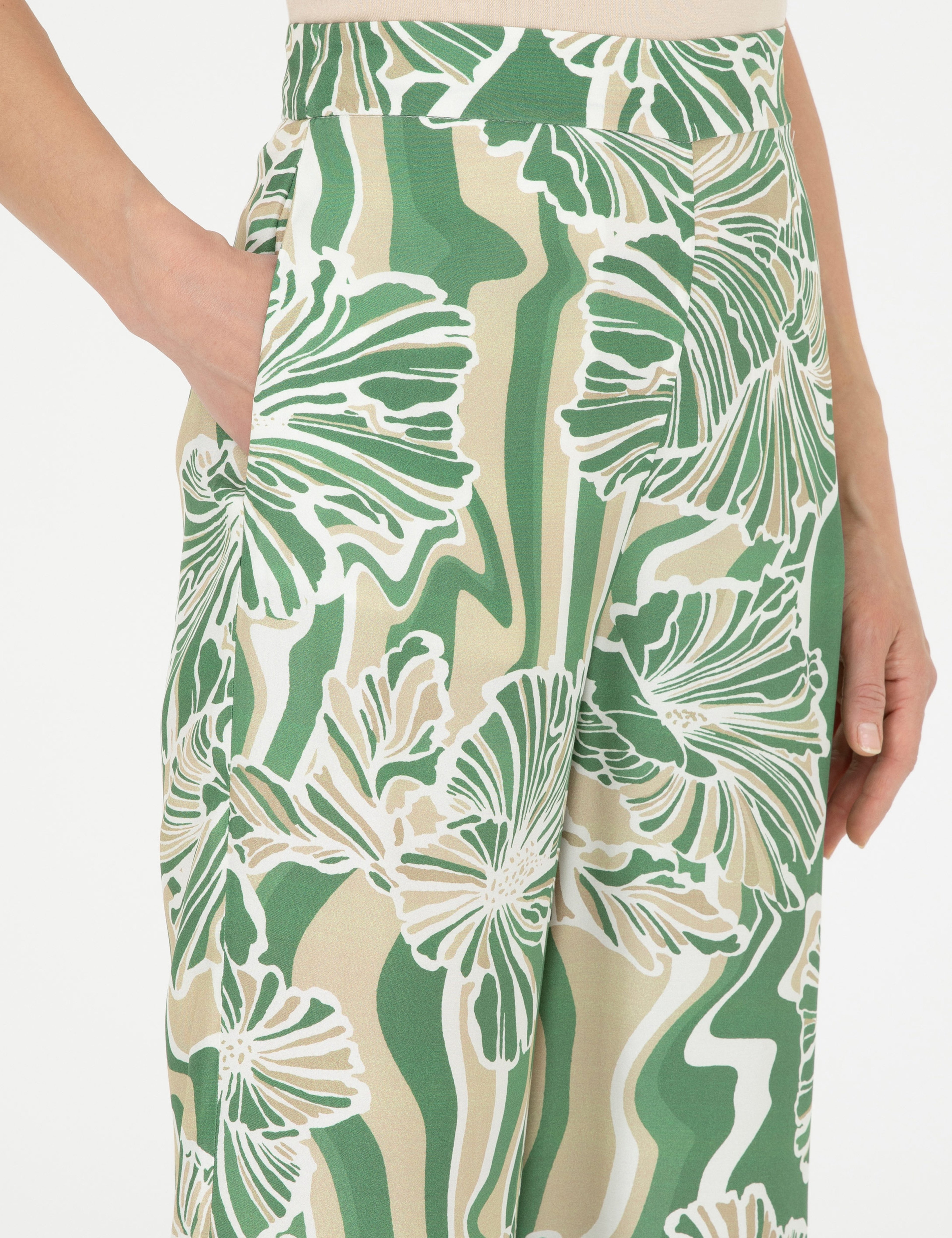 Yeşil Yüksek Bel Wideleg Pantolon - Image 5