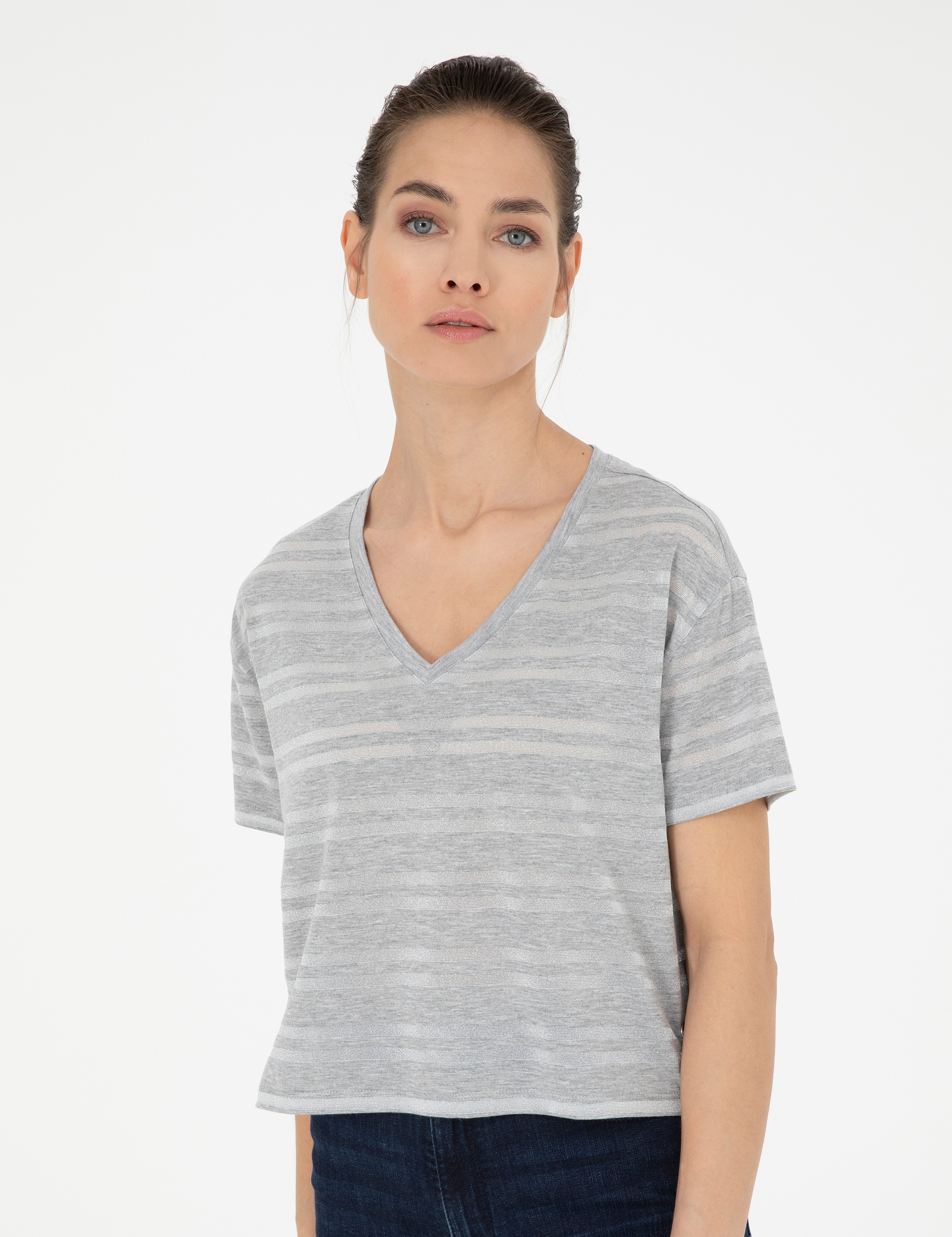 Gri Melanj Comfort Fit Tişört - Image 3
