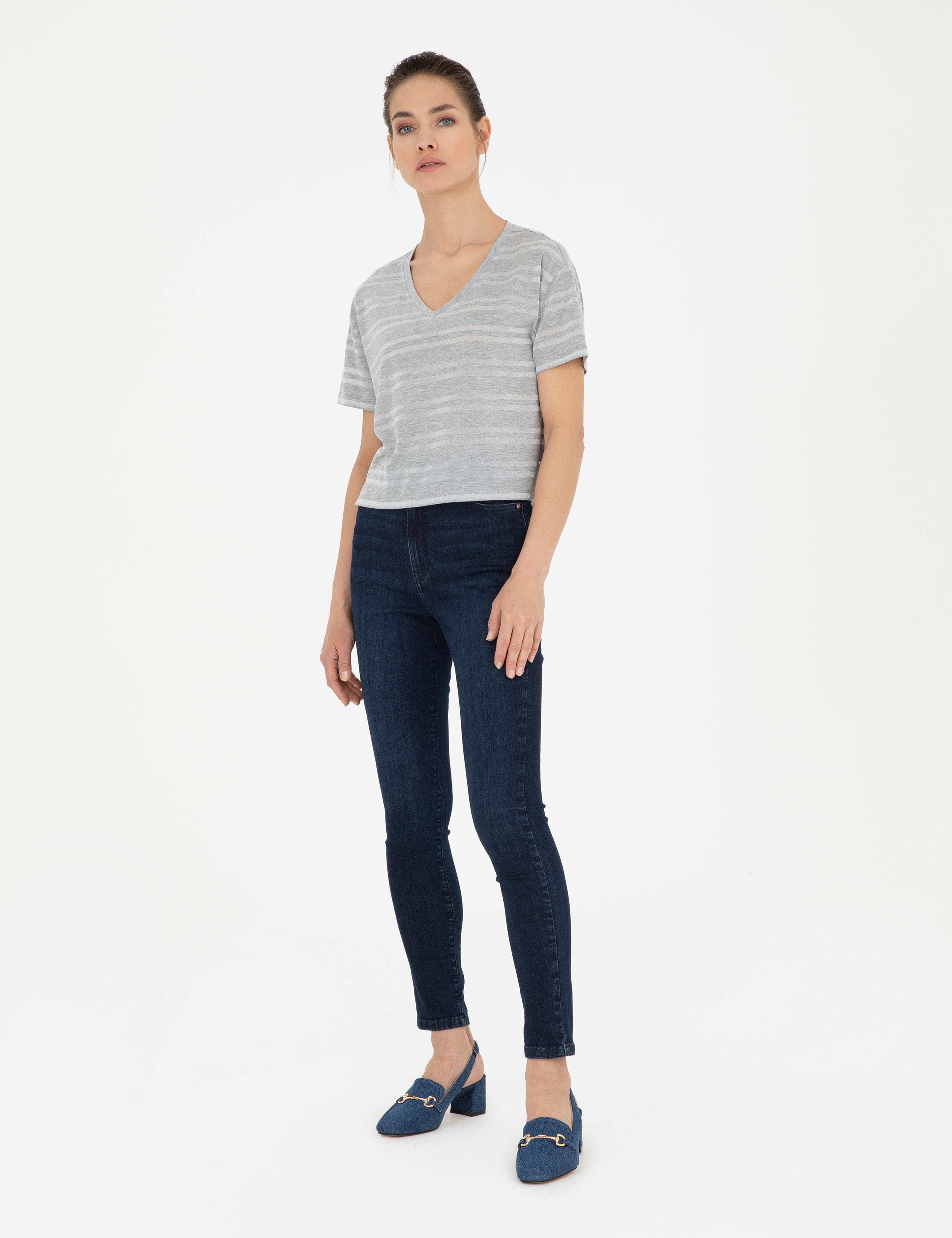 Gri Melanj Comfort Fit Tişört - Image 4