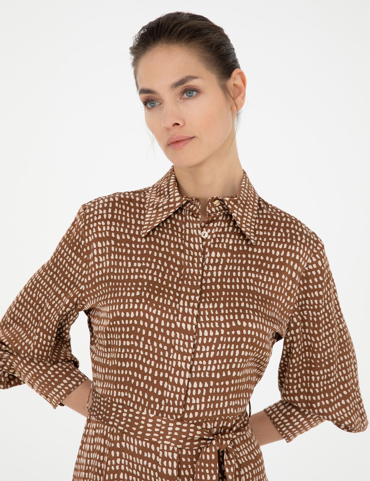 Kahverengi Regular Fit Dokuma Elbise - 50284059002