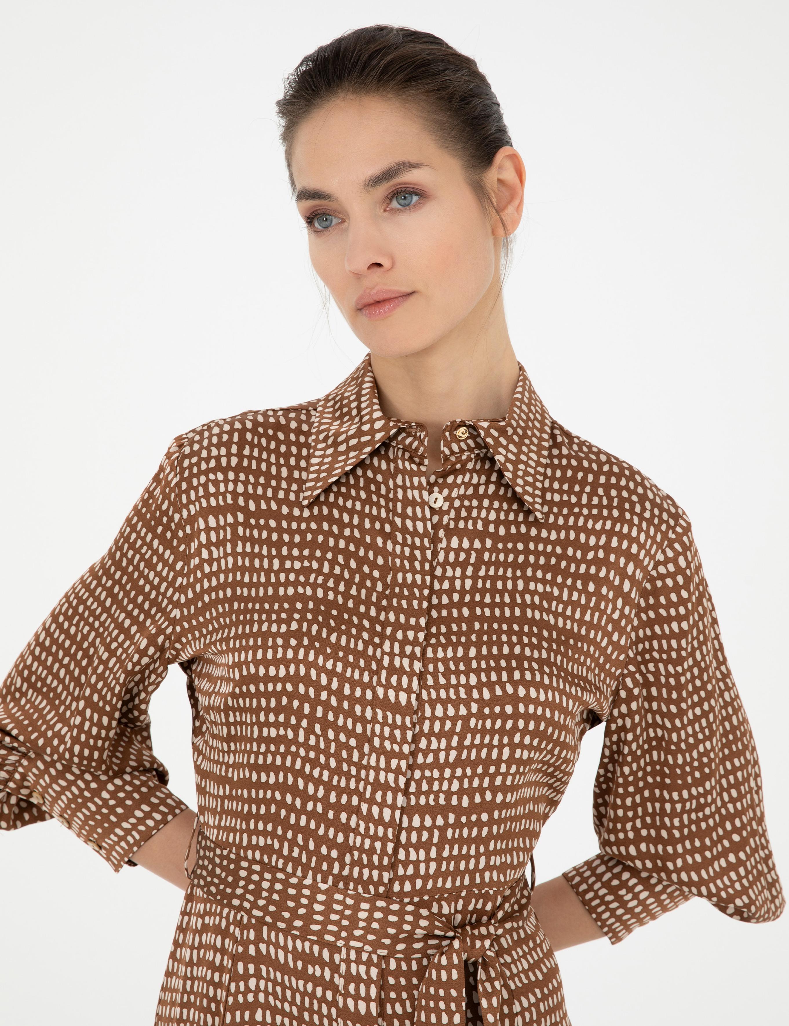 Kahverengi Regular Fit Dokuma Elbise