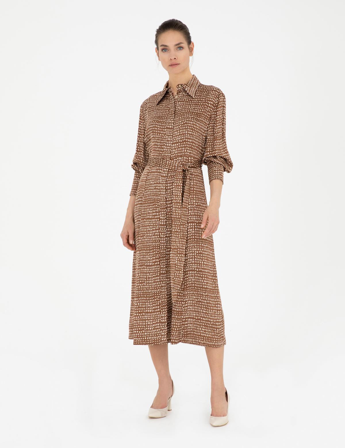 Kahverengi Regular Fit Dokuma Elbise