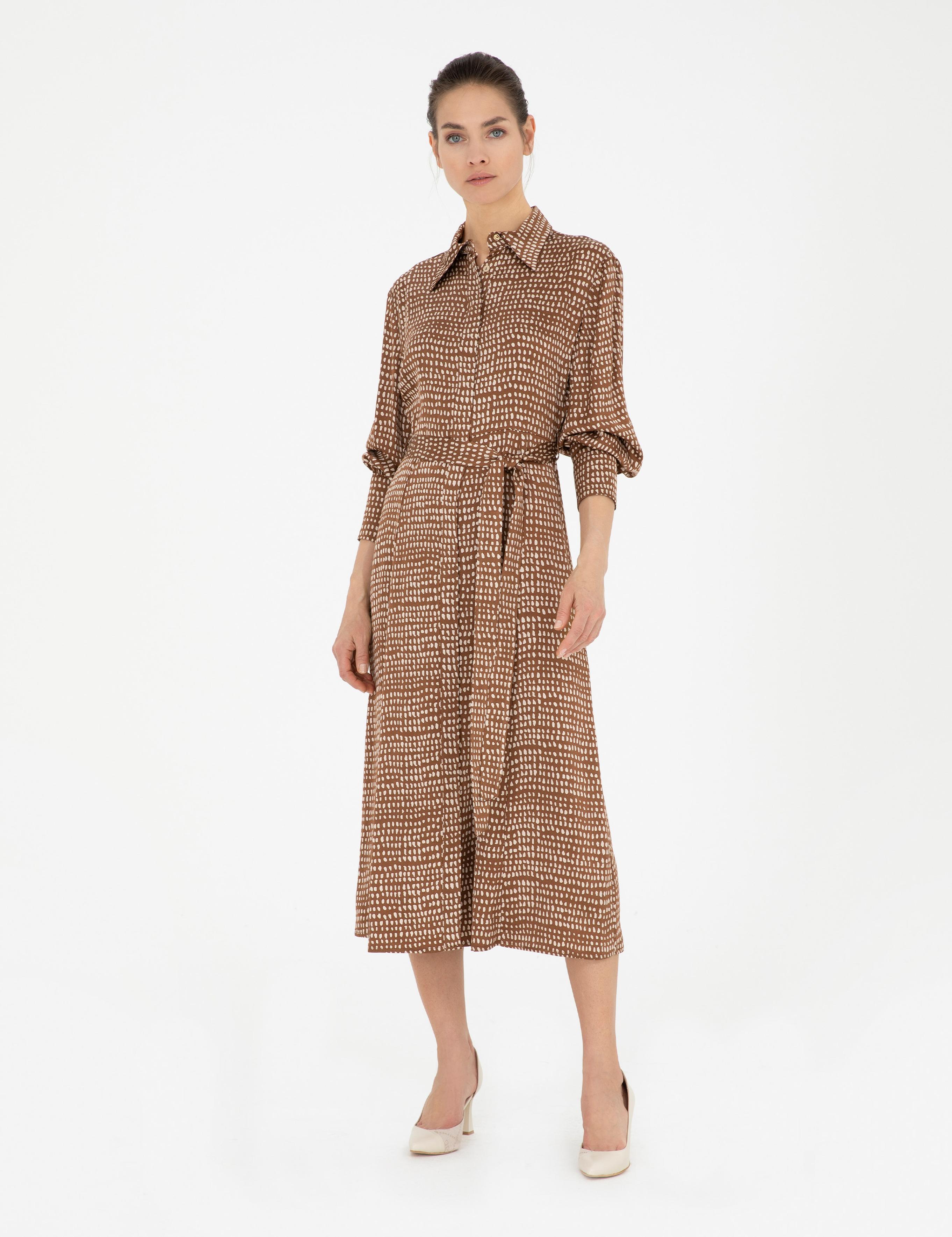 Kahverengi Regular Fit Dokuma Elbise