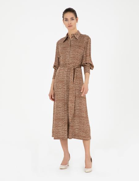 Kahverengi Regular Fit Dokuma Elbise - 50284059002