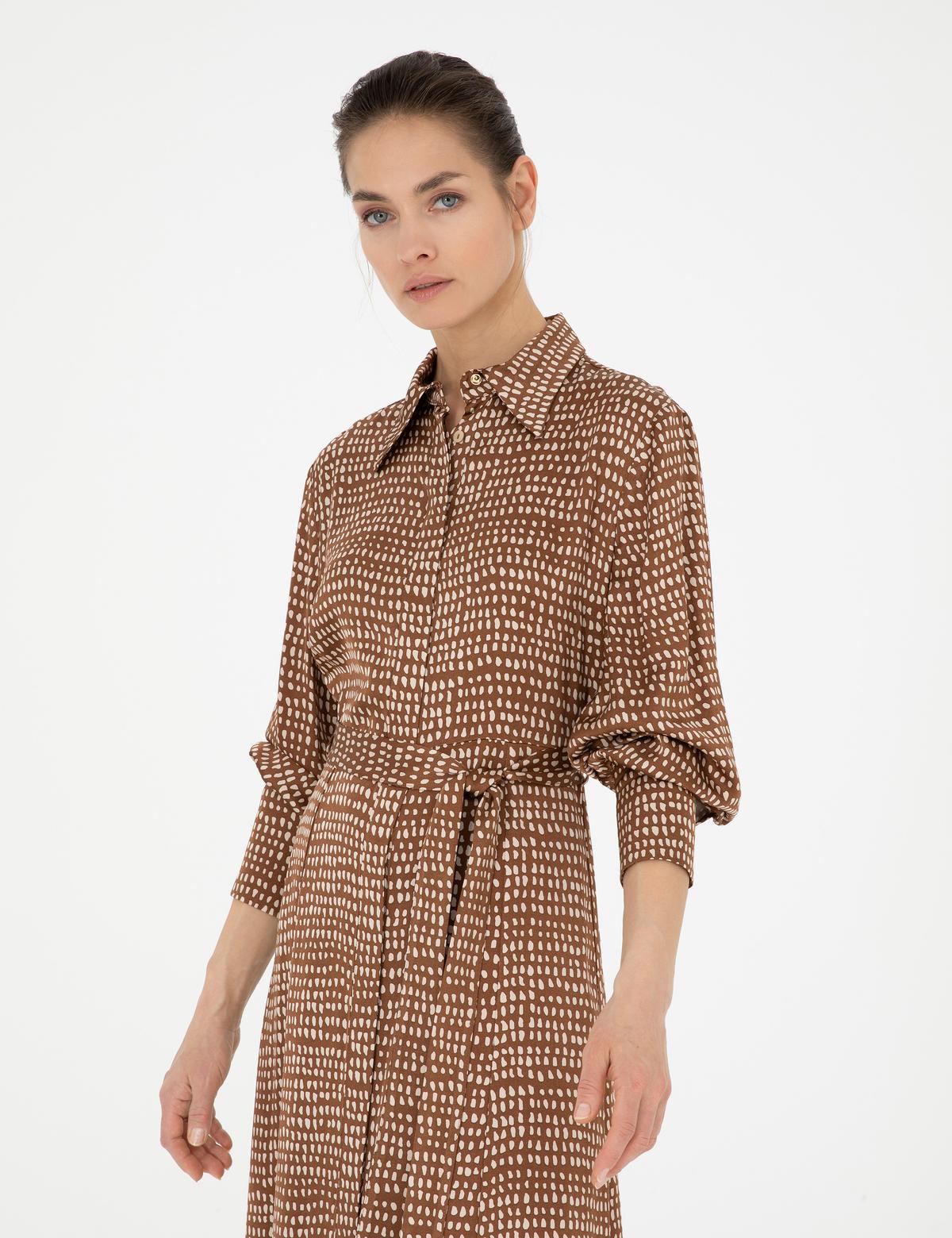 Kahverengi Regular Fit Dokuma Elbise - 50284059002